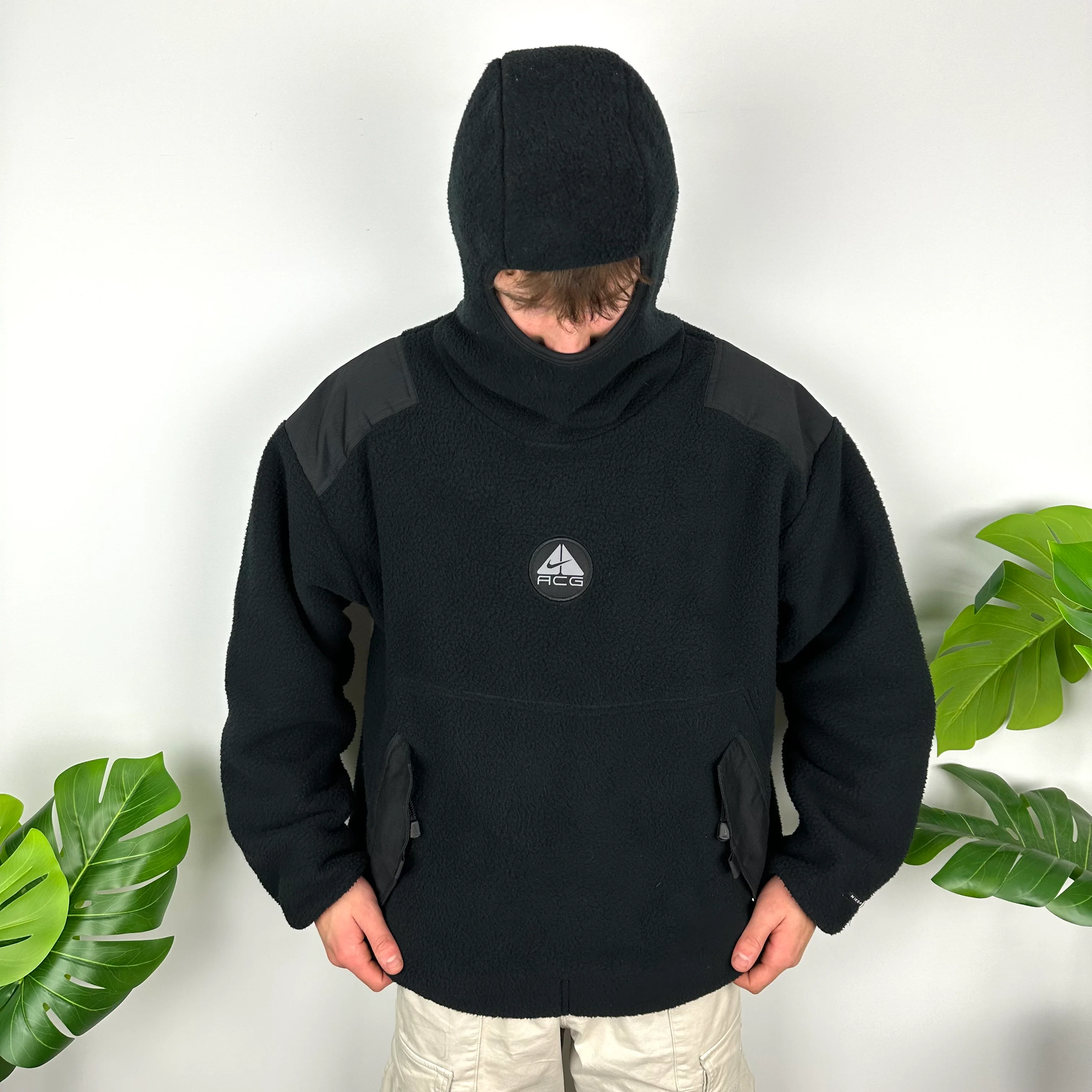 Nike ACG Black Embroidered Spell Out Balaclava Teddy Bear Fleece Hoodie (L) - Image 5