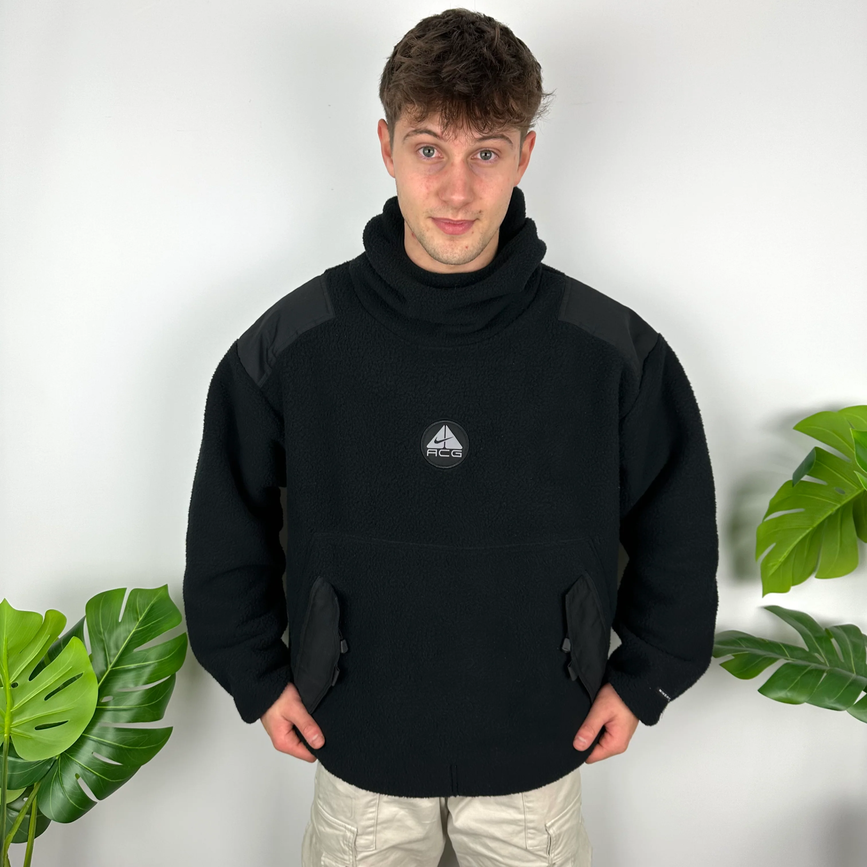 Nike ACG Black Embroidered Spell Out Balaclava Teddy Bear Fleece Hoodie (L) - Image 6