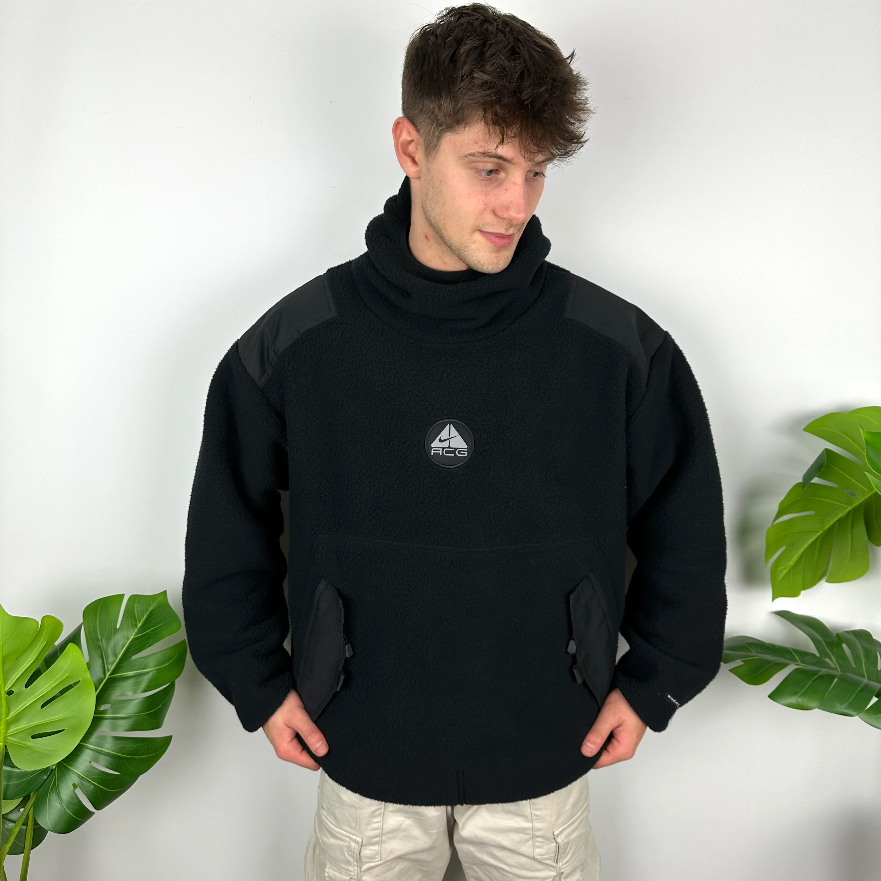 Nike ACG Black Embroidered Spell Out Balaclava Teddy Bear Fleece Hoodie (L) - Image 7