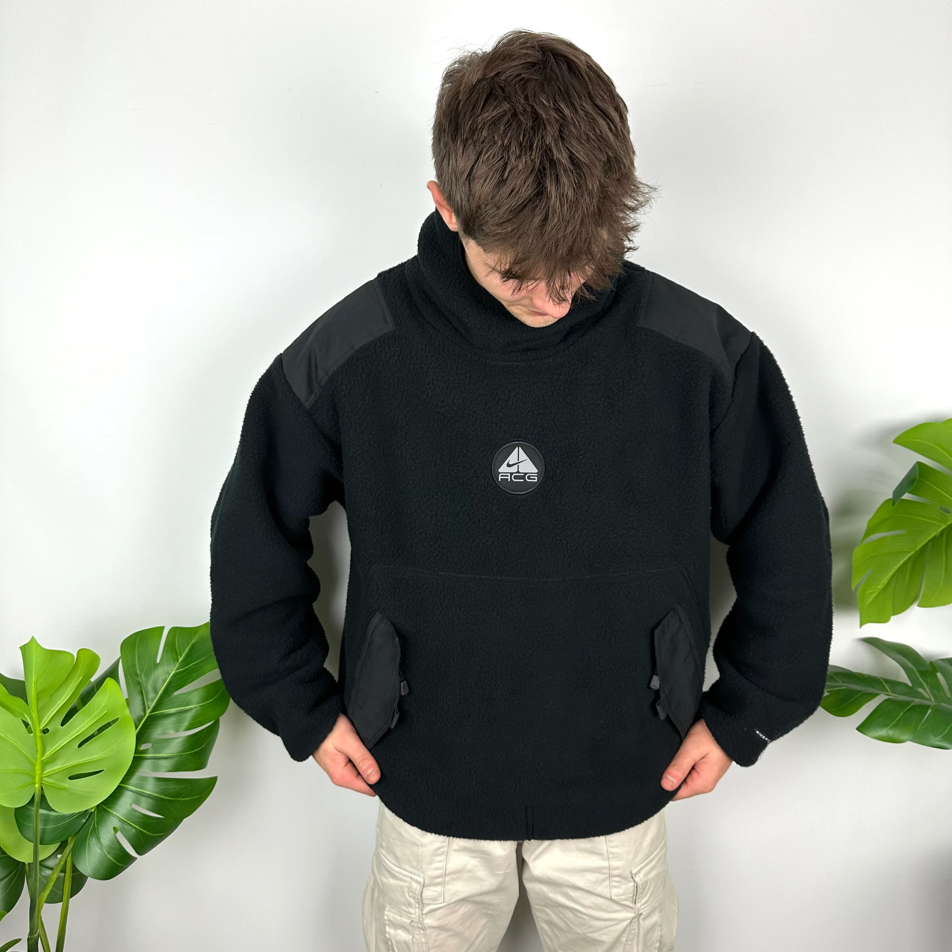 Nike ACG Black Embroidered Spell Out Balaclava Teddy Bear Fleece Hoodie (L) - Image 8