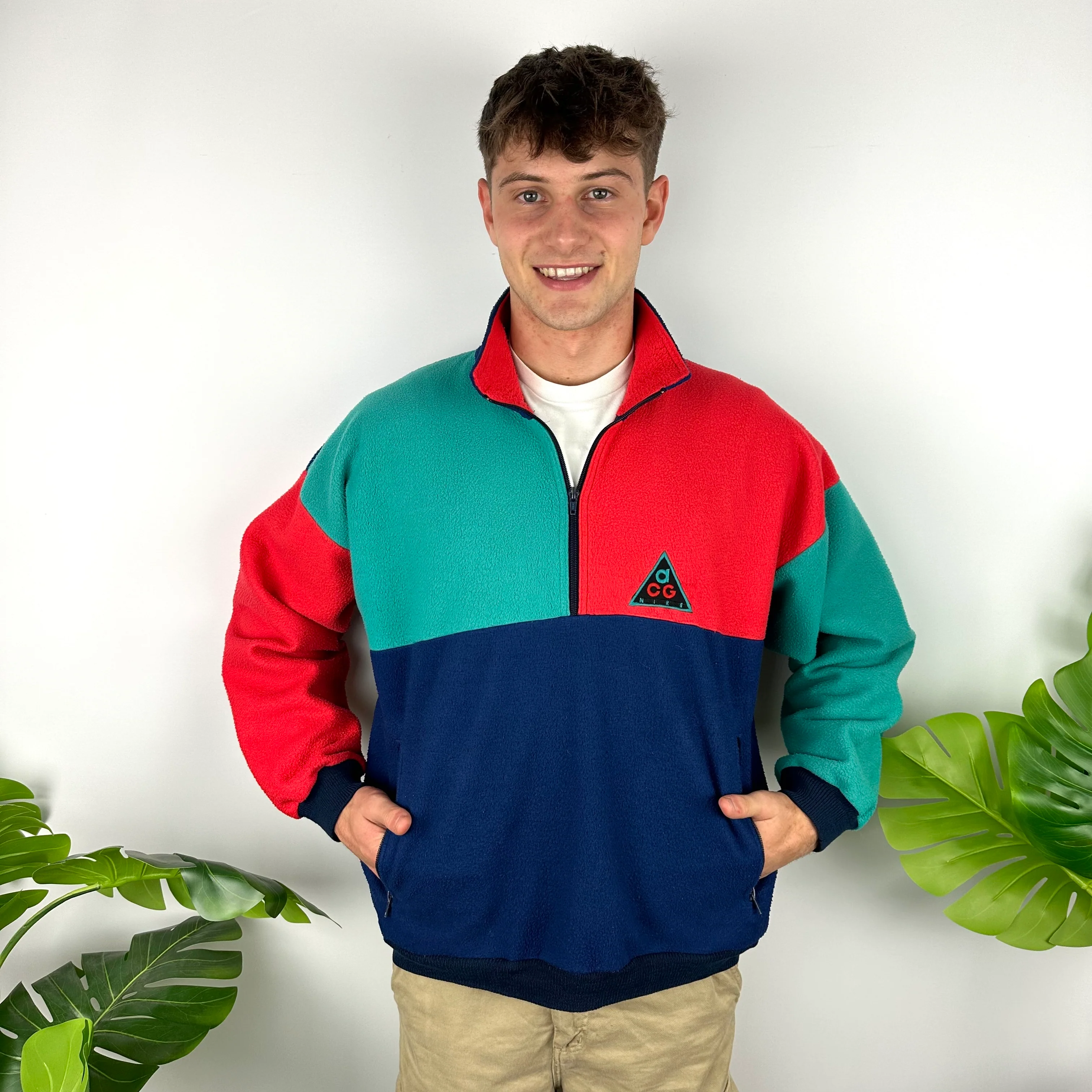 Nike ACG Colour Block Embroidered Spell Out Teddy Bear Fleece Quarter Zip Sweatshirt (L) - Image 3