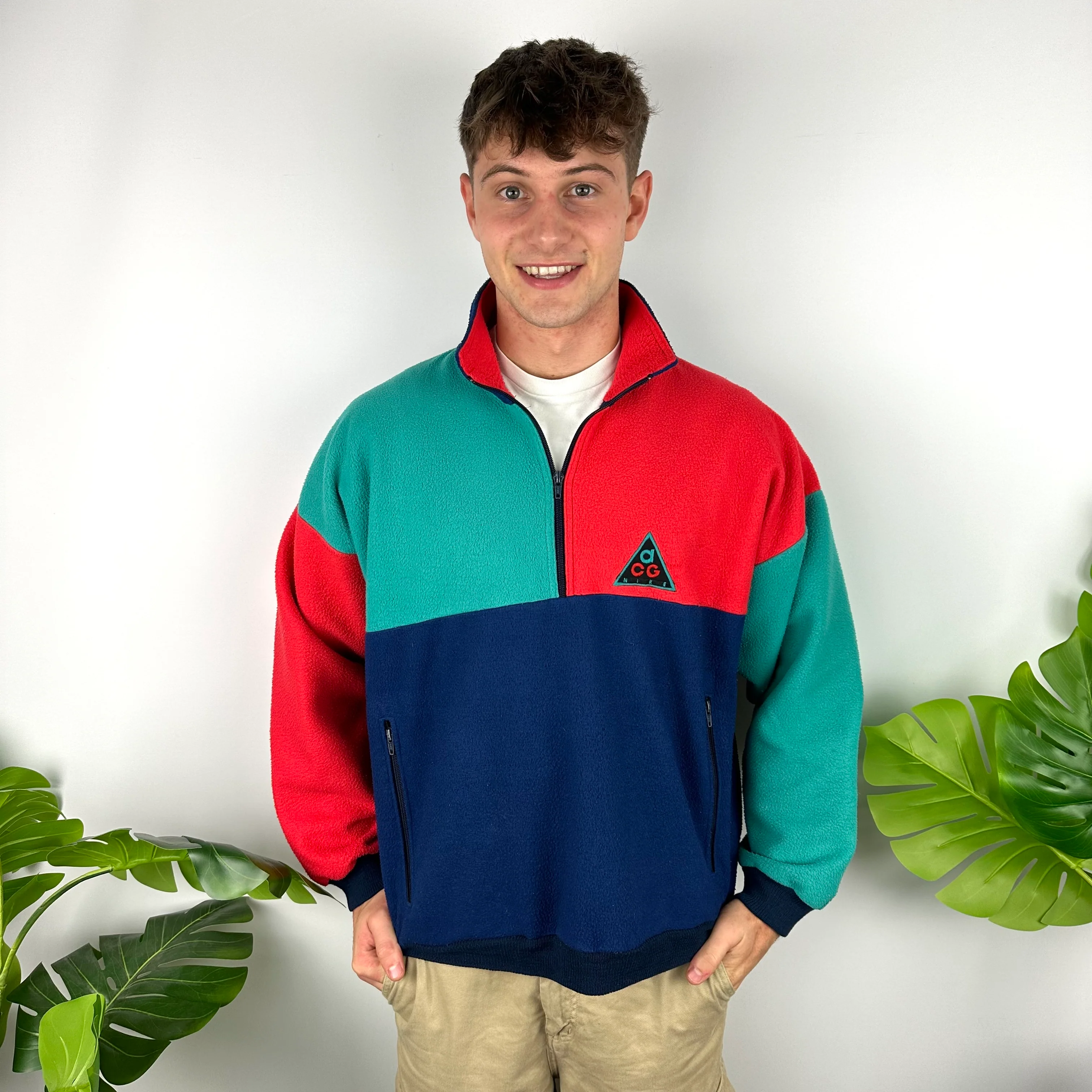 Nike ACG Colour Block Embroidered Spell Out Teddy Bear Fleece Quarter Zip Sweatshirt (L) - Image 5