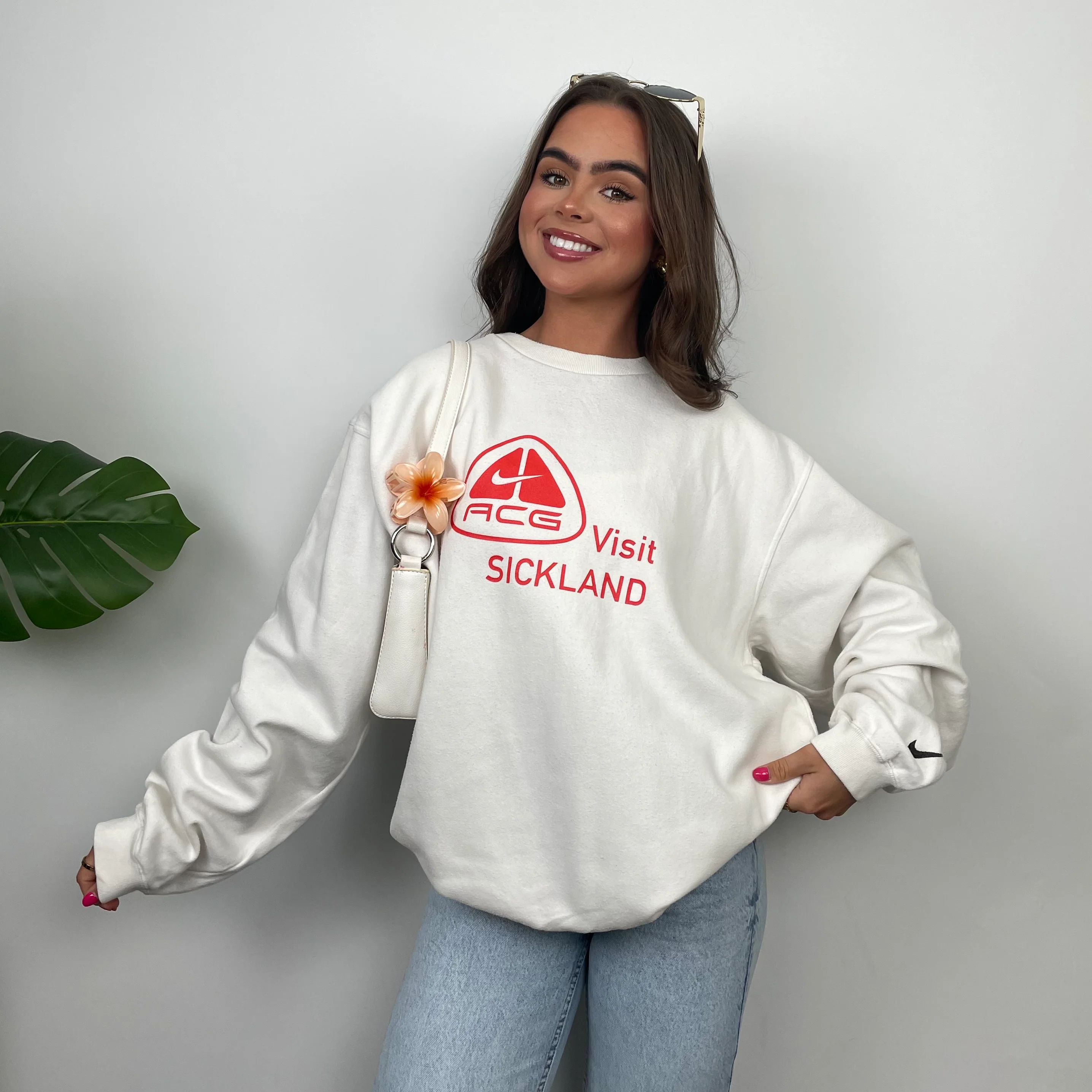 Nike ACG RARE White Embroidered Spell Out Sweatshirt (L) - Image 3
