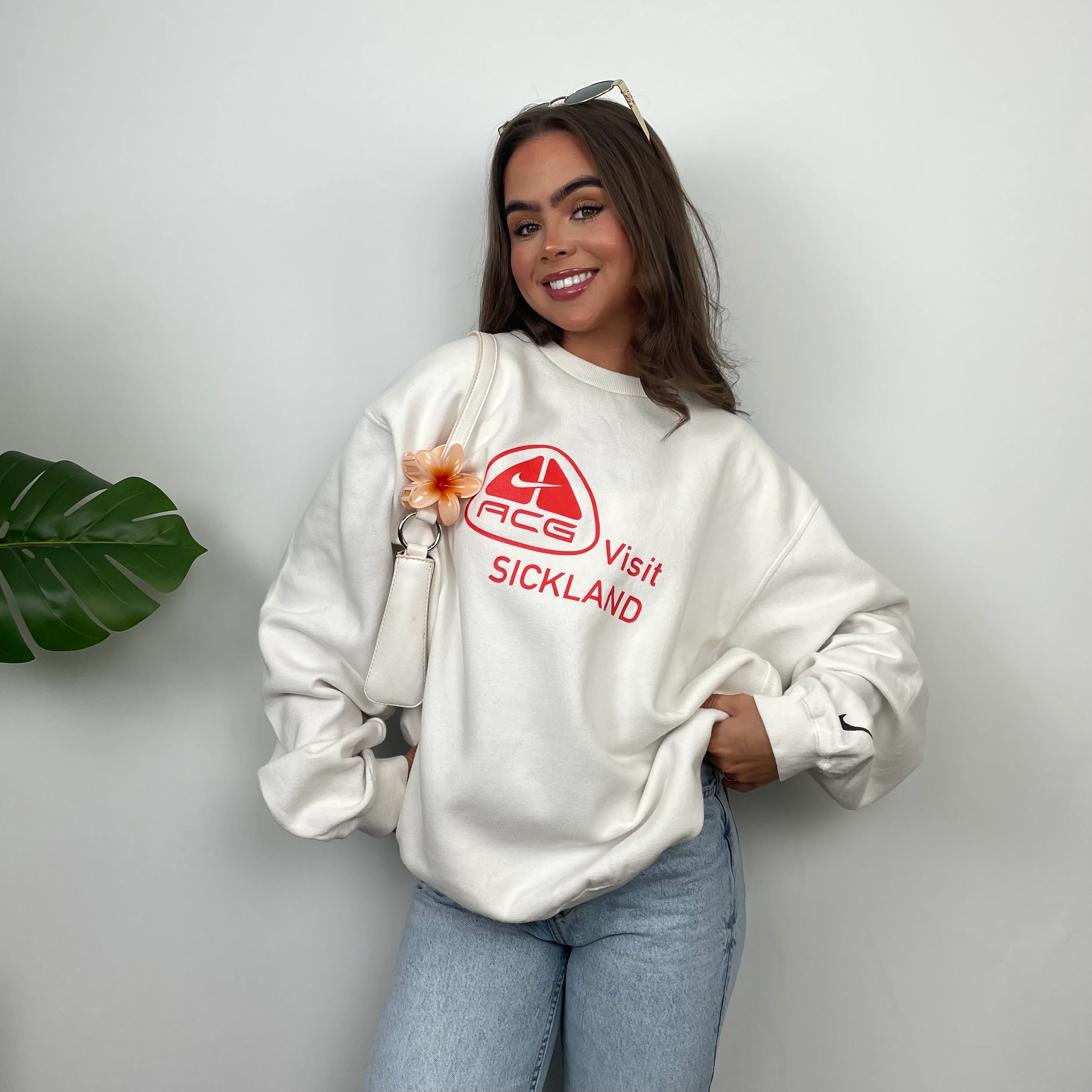 Nike ACG RARE White Embroidered Spell Out Sweatshirt (L) - Image 5