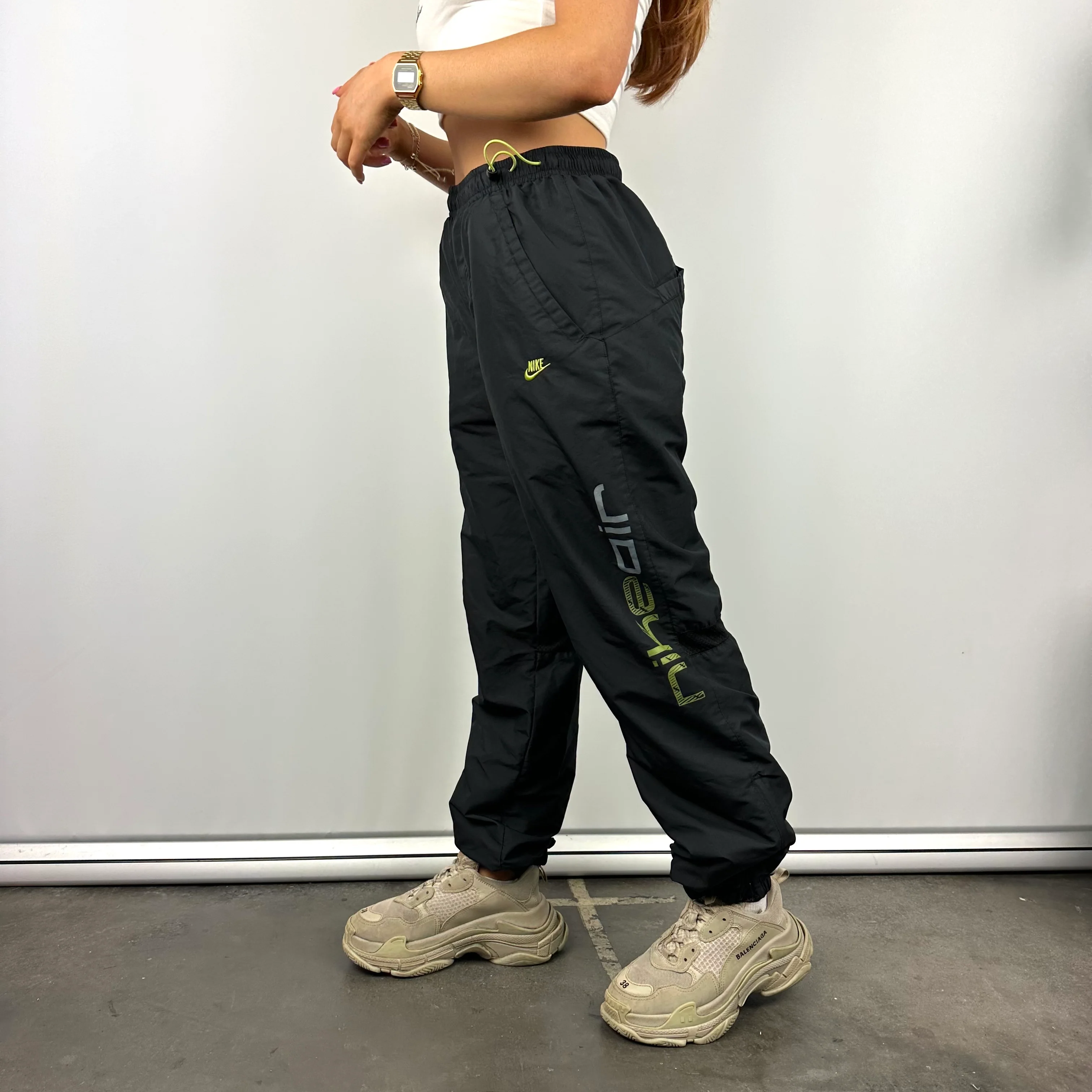 Nike Air Black Embroidered Spell Out Track Pants (S) - Image 4