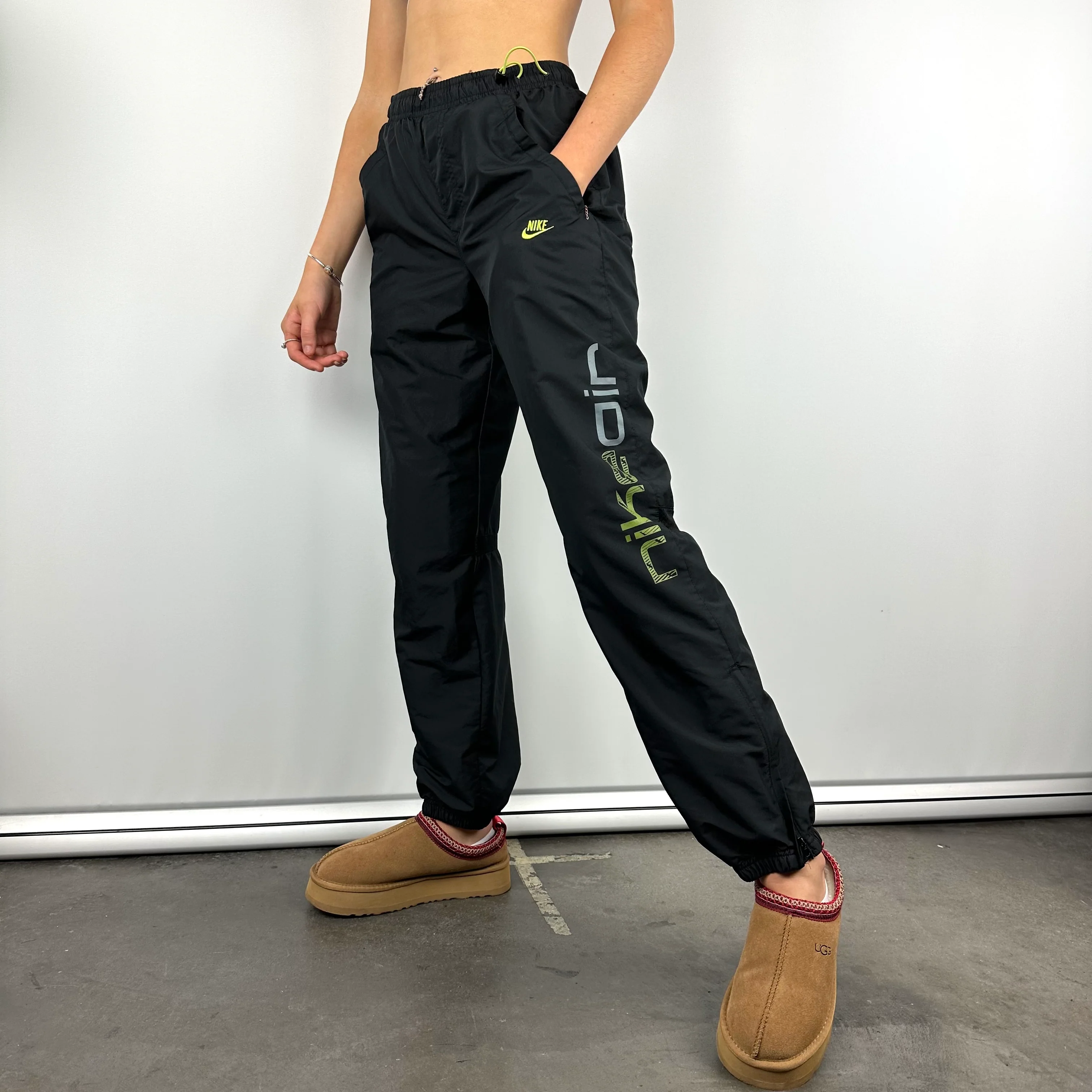 Nike Air Black Embroidered Spell Out Track Pants (S) - Image 2