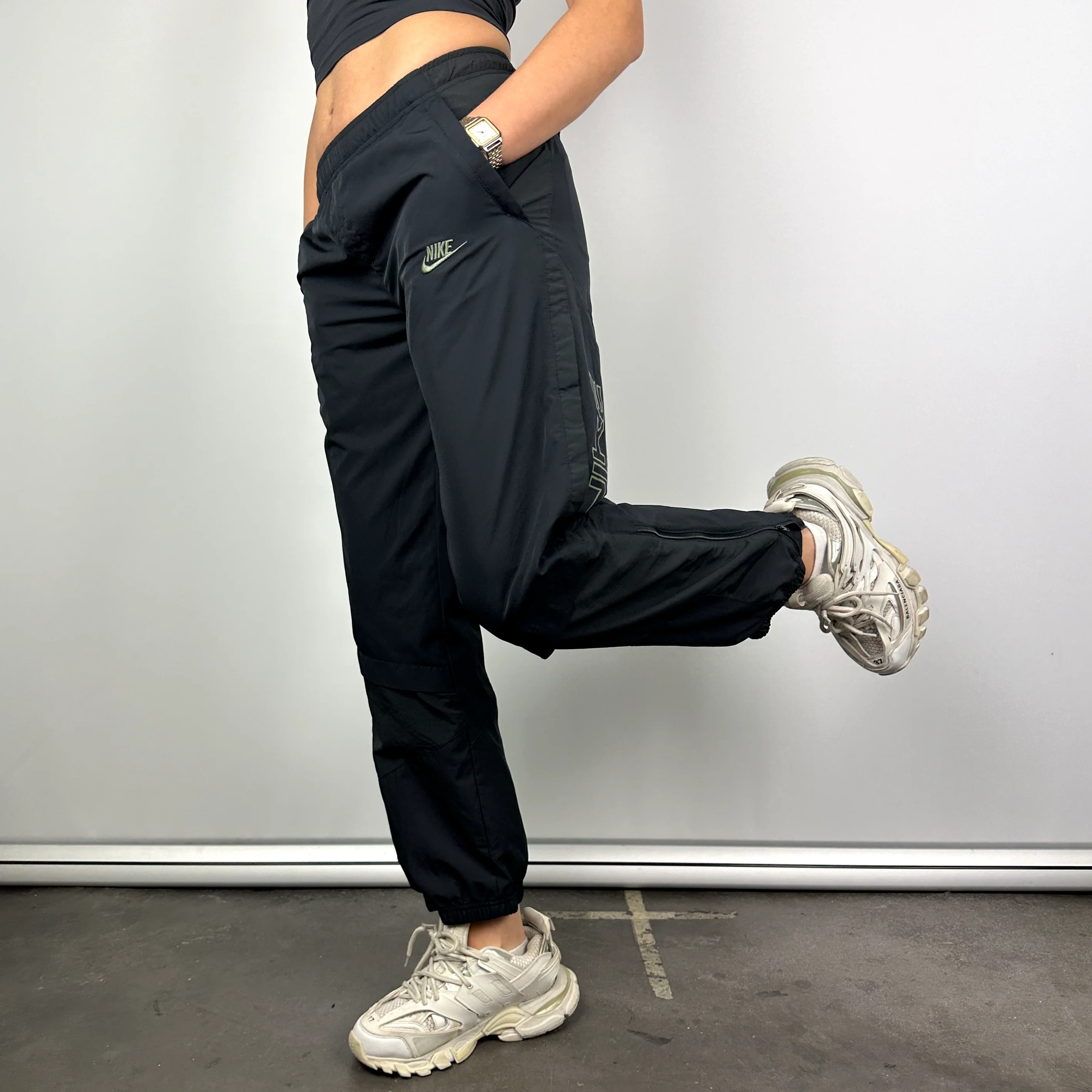 Nike Air Black Embroidered Spell Out Track Pants (S) - Image 3