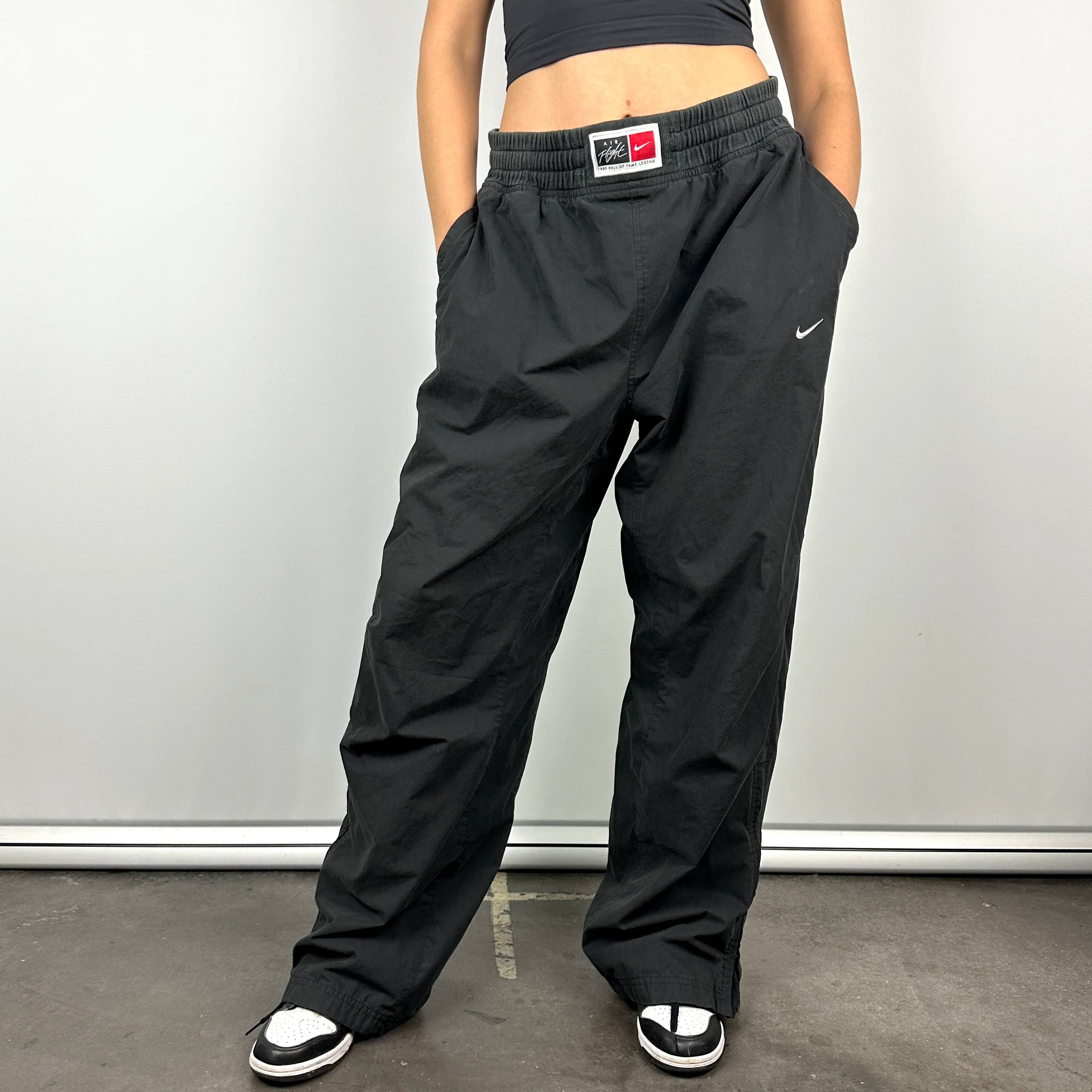 Nike Air Black Embroidered Spell Out Track Pants (L) - Image 5