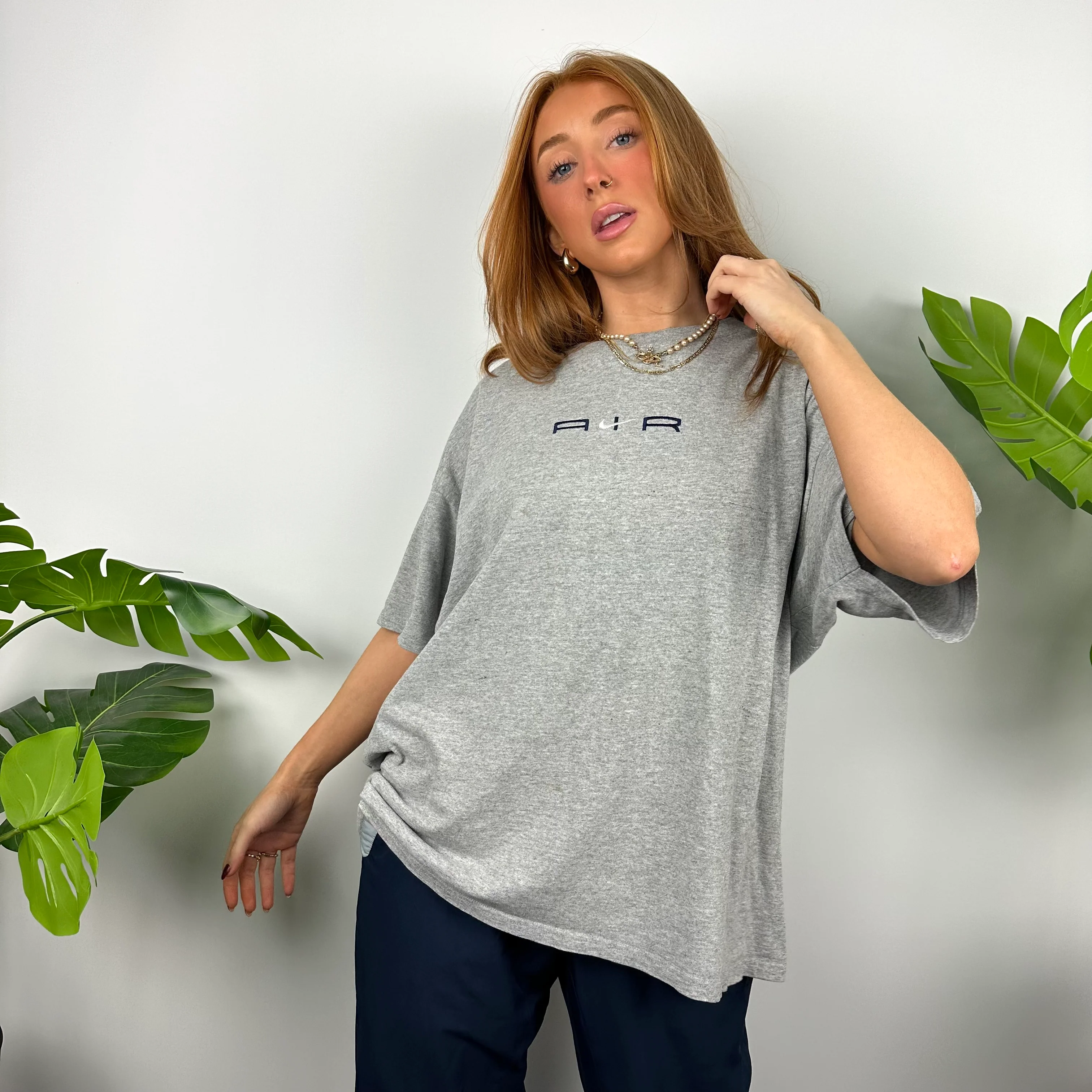Nike Air Grey Embroidered Spell Out T Shirt (XL) - Image 5