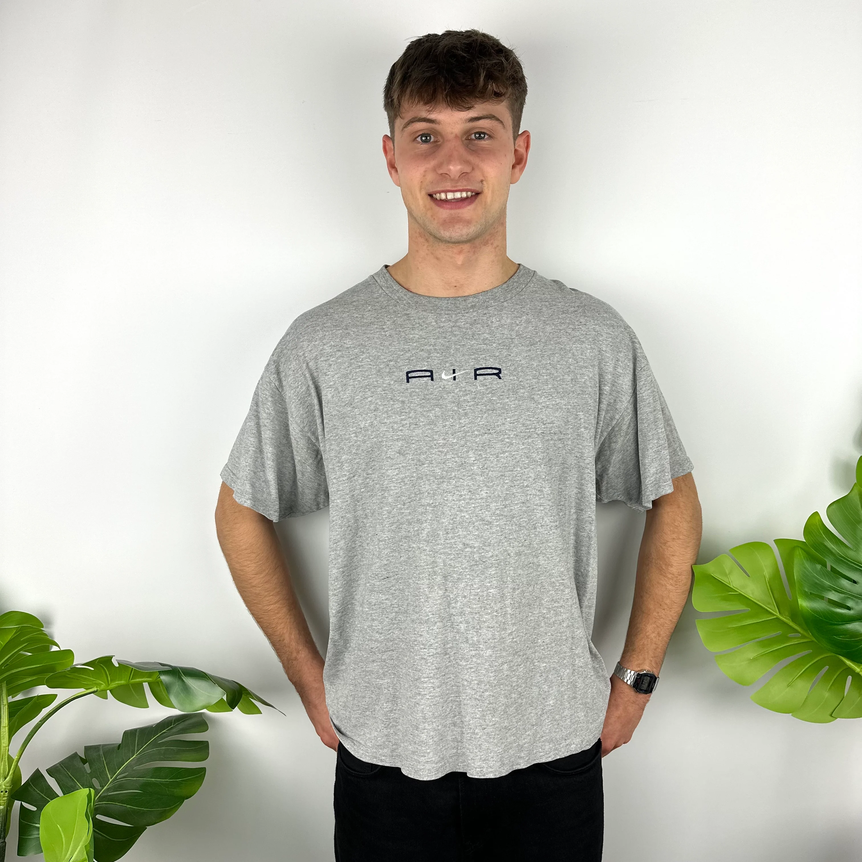 Nike Air Grey Embroidered Spell Out T Shirt (XL) - Image 2