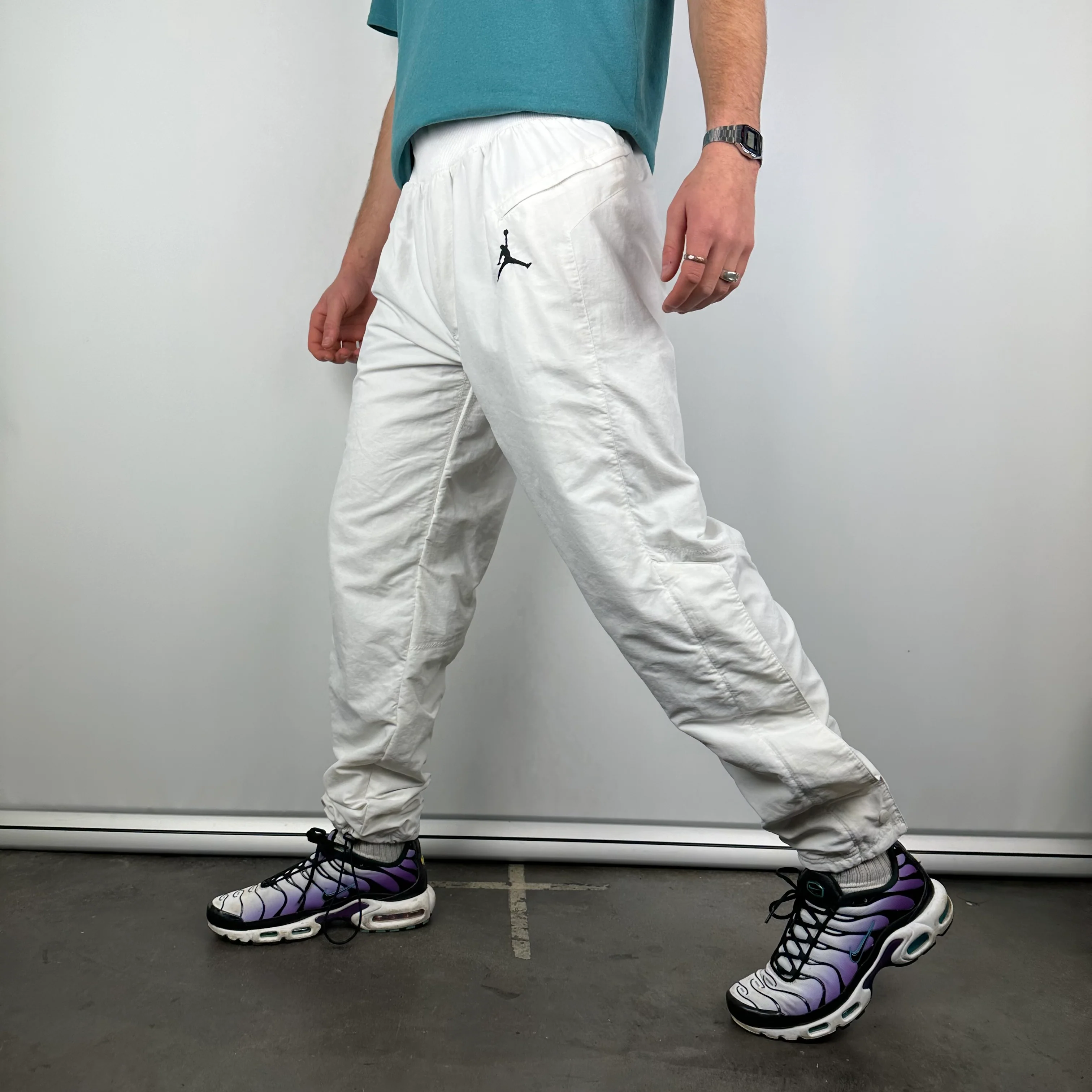 Nike Air Jordan White Spell Out Track Pants (L) - Image 3