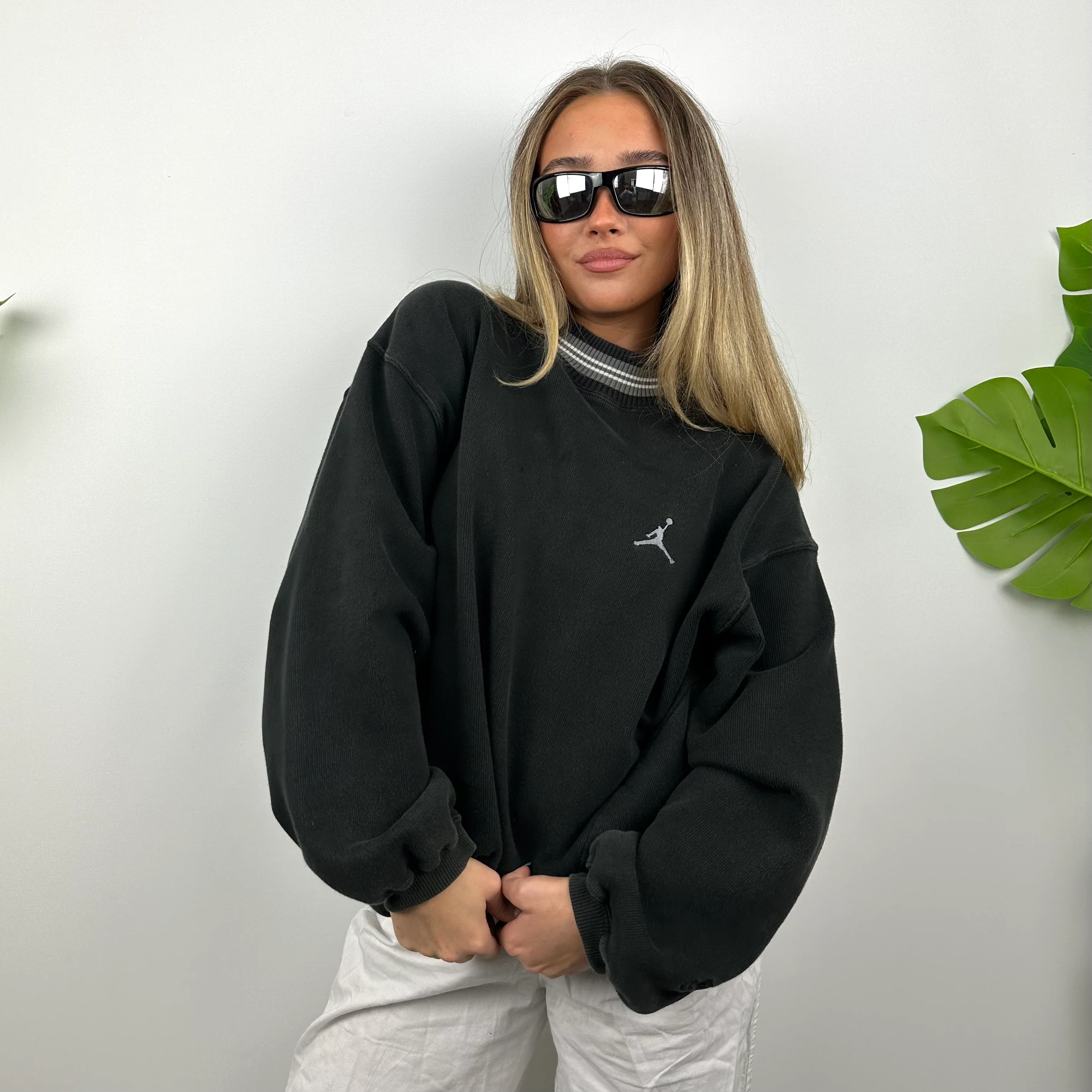 Nike Air Jordan Black Embroidered Logo Sweatshirt (L) - Image 2
