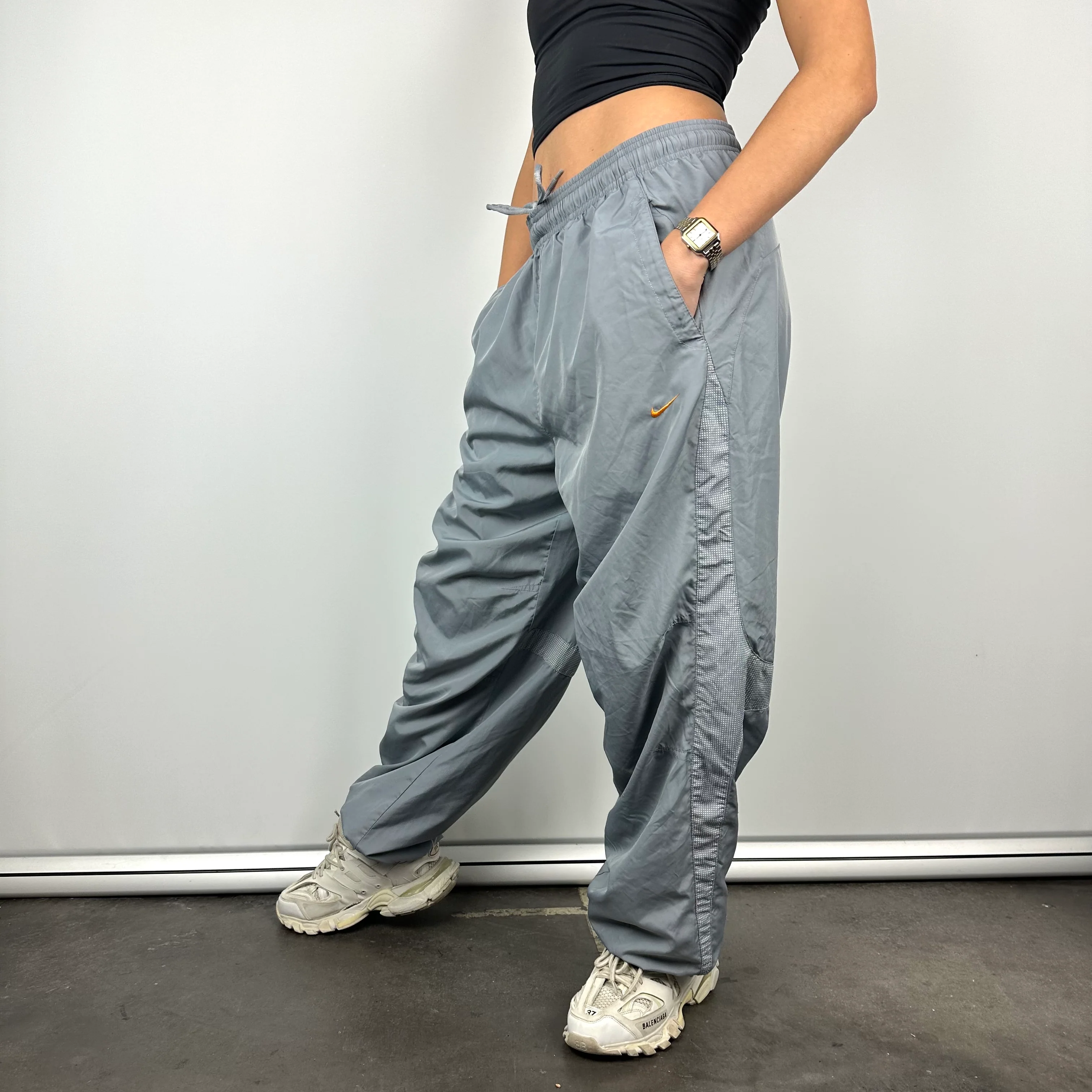 Nike Air Max Grey Embroidered Swoosh Track Pants (L) - Image 4
