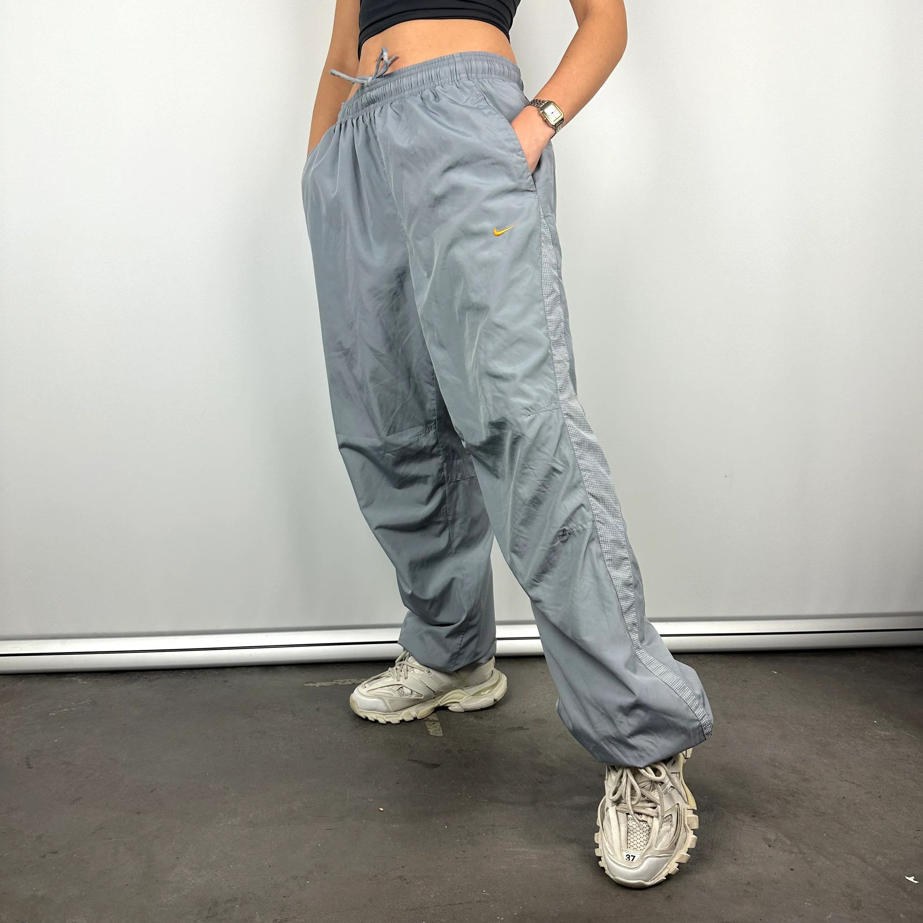 Nike Air Max Grey Embroidered Swoosh Track Pants (L) - Image 6