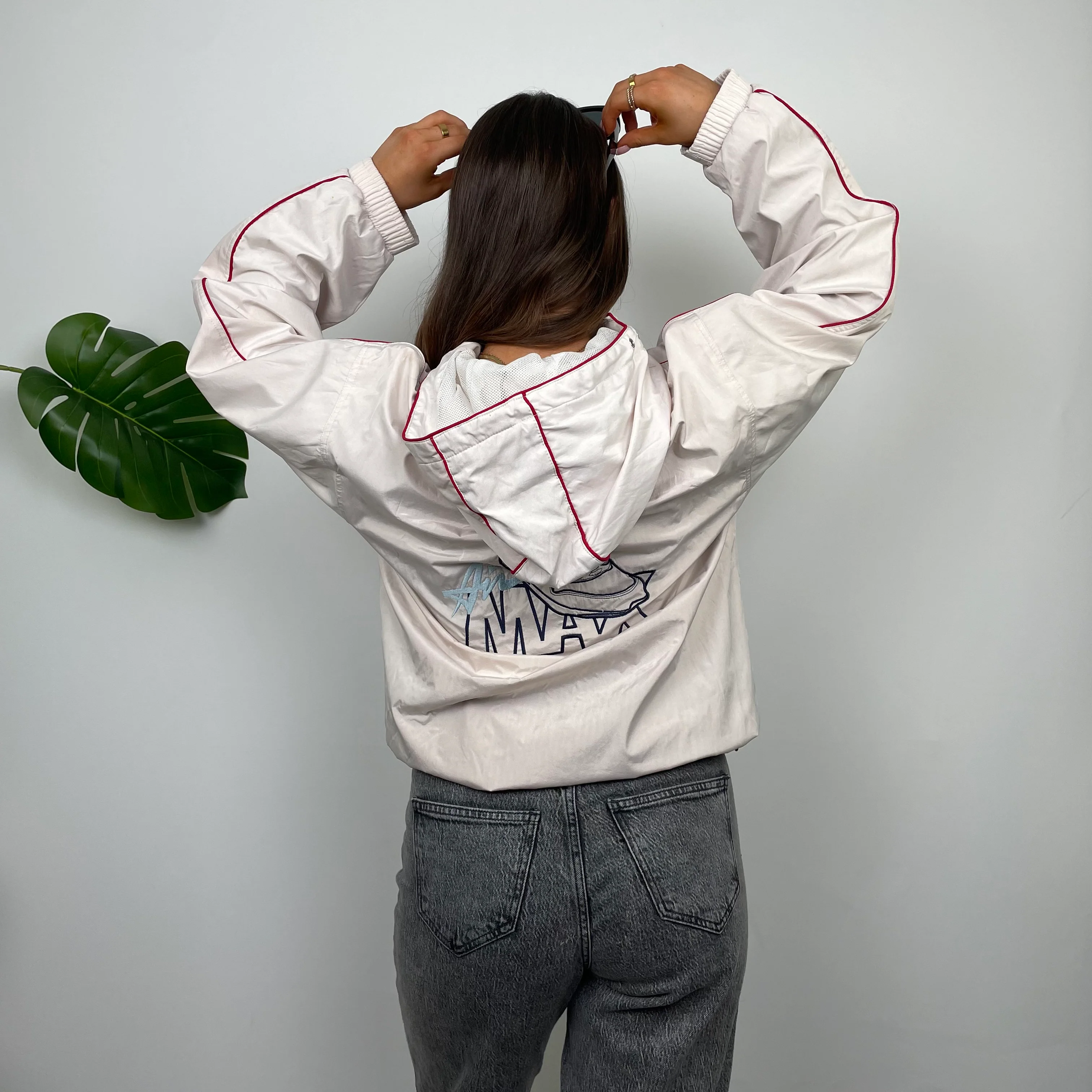 Nike Air Max RARE White Embroidered Swoosh Zip Up Windbreaker Jacket (L) - Image 2