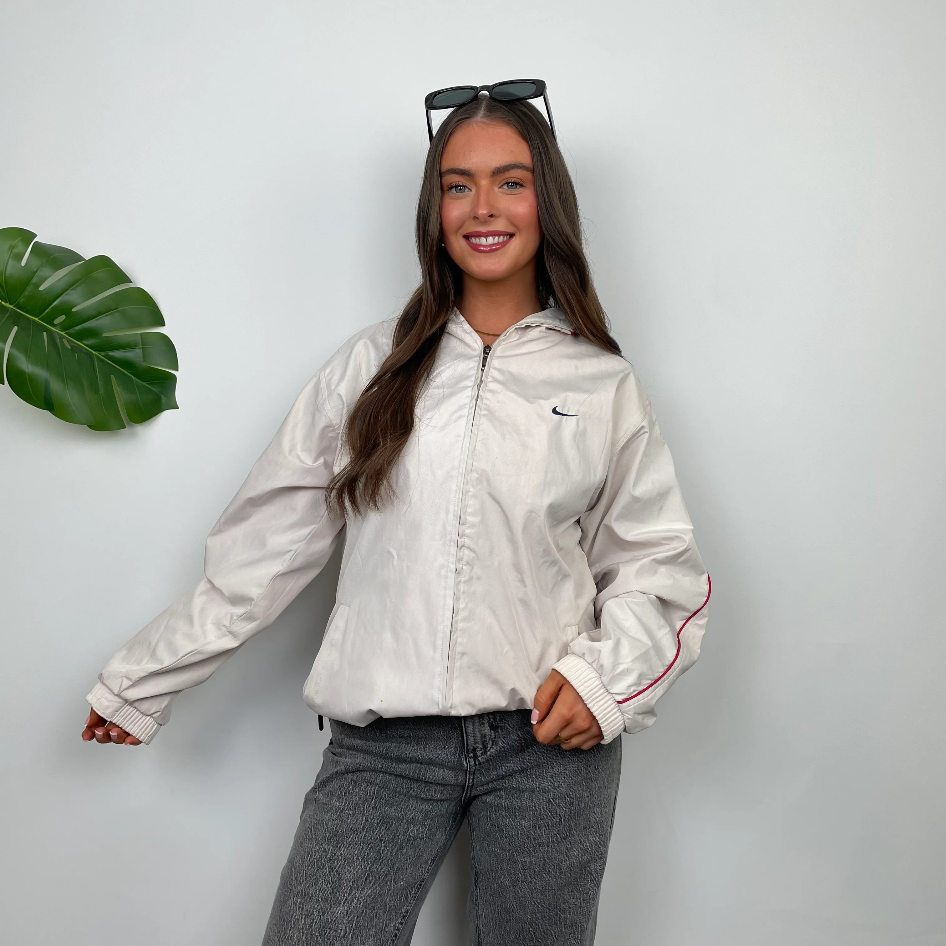 Nike Air Max RARE White Embroidered Swoosh Zip Up Windbreaker Jacket (L) - Image 3