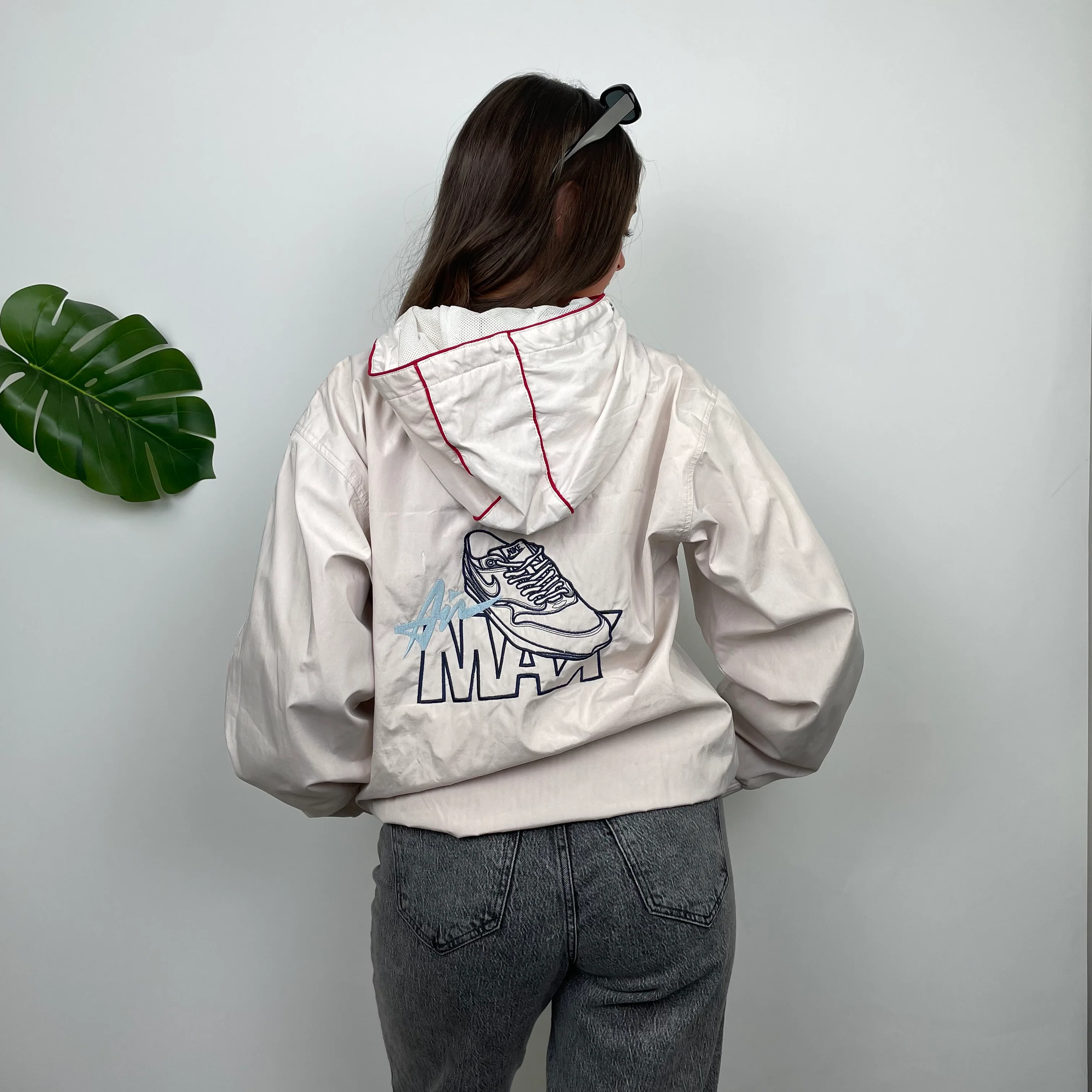 Nike Air Max RARE White Embroidered Swoosh Zip Up Windbreaker Jacket (L) - Image 4