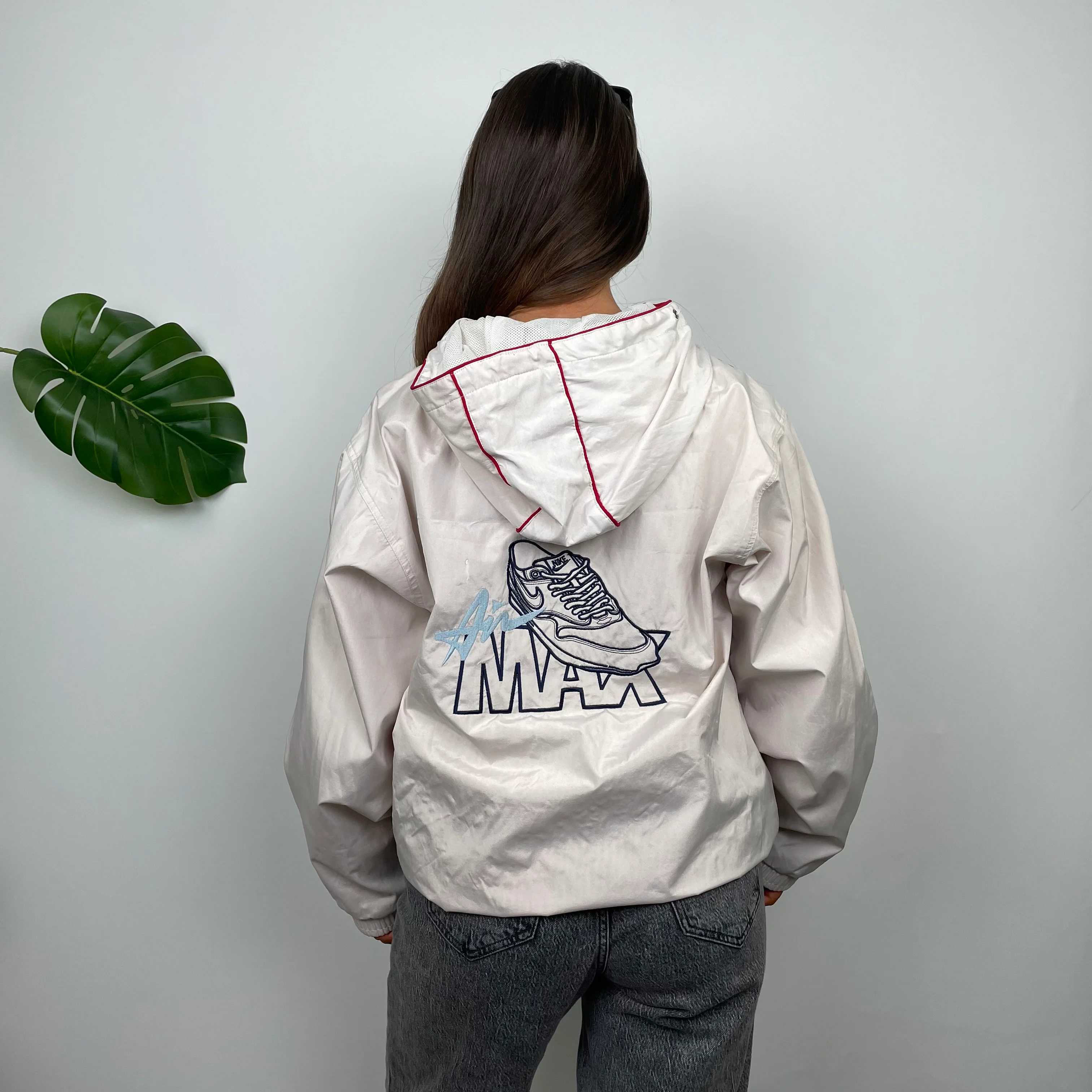 Nike Air Max RARE White Embroidered Swoosh Zip Up Windbreaker Jacket (L) - Image 5