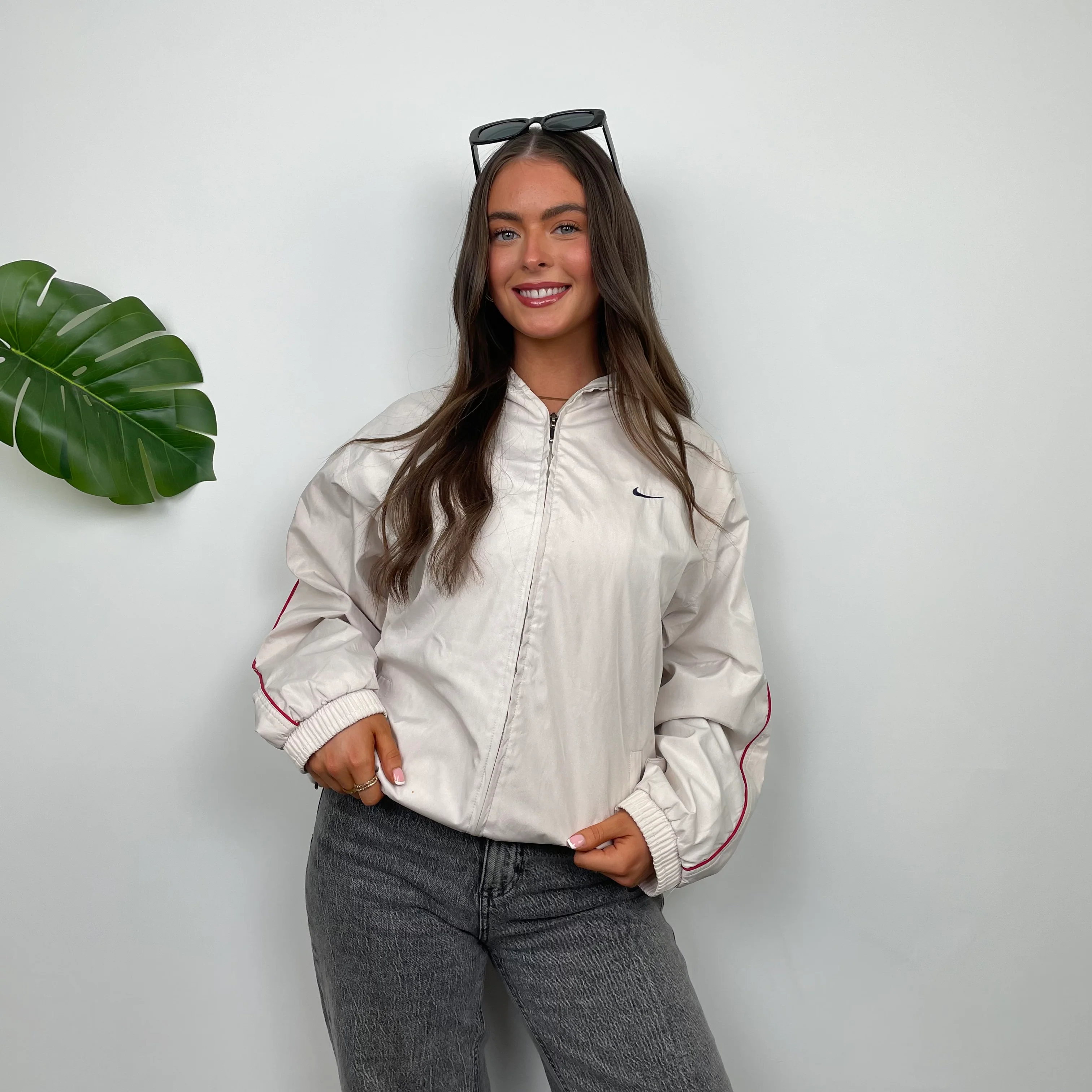 Nike Air Max RARE White Embroidered Swoosh Zip Up Windbreaker Jacket (L) - Image 7