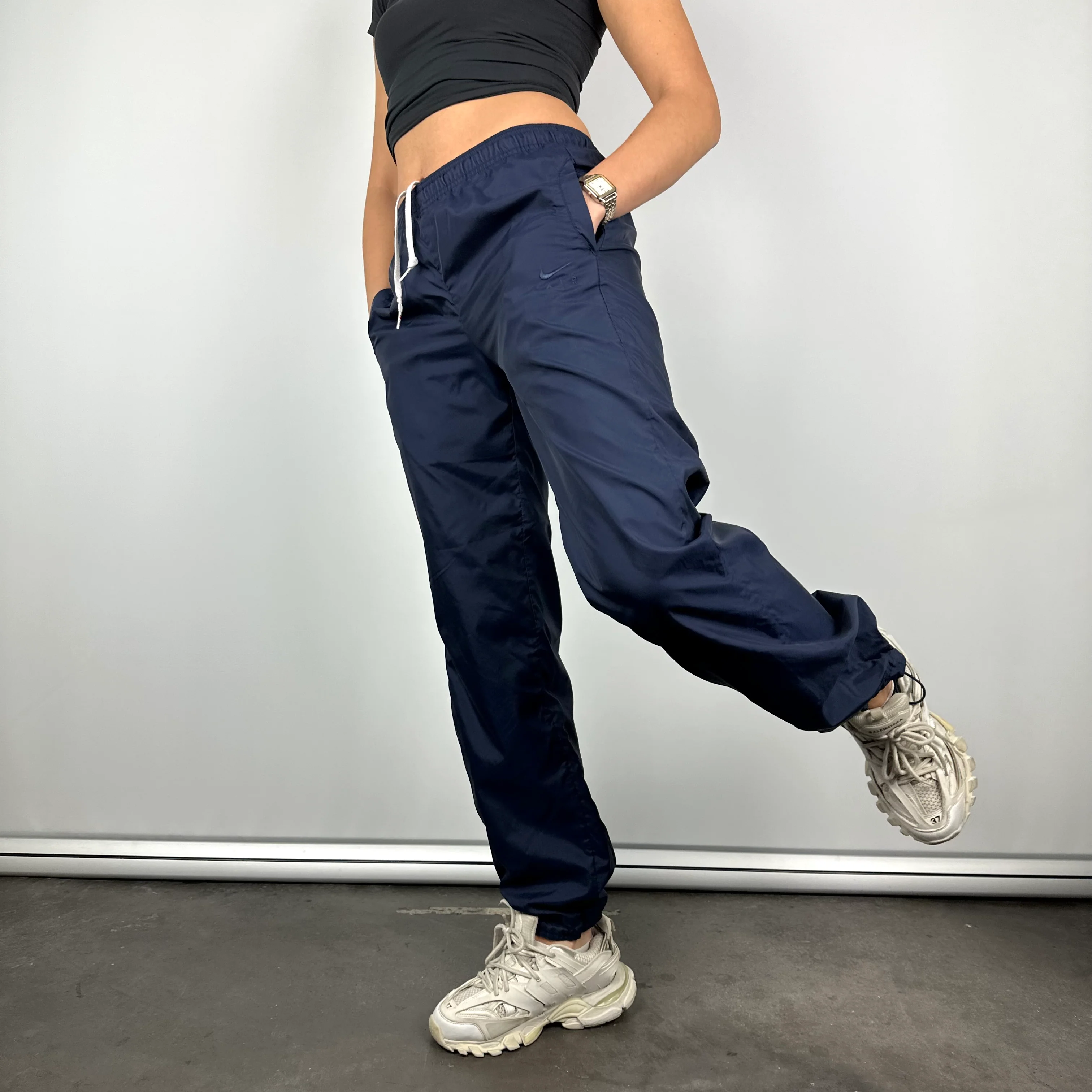 Nike Air Navy Embroidered Spell Out Track Pants (S) - Image 4
