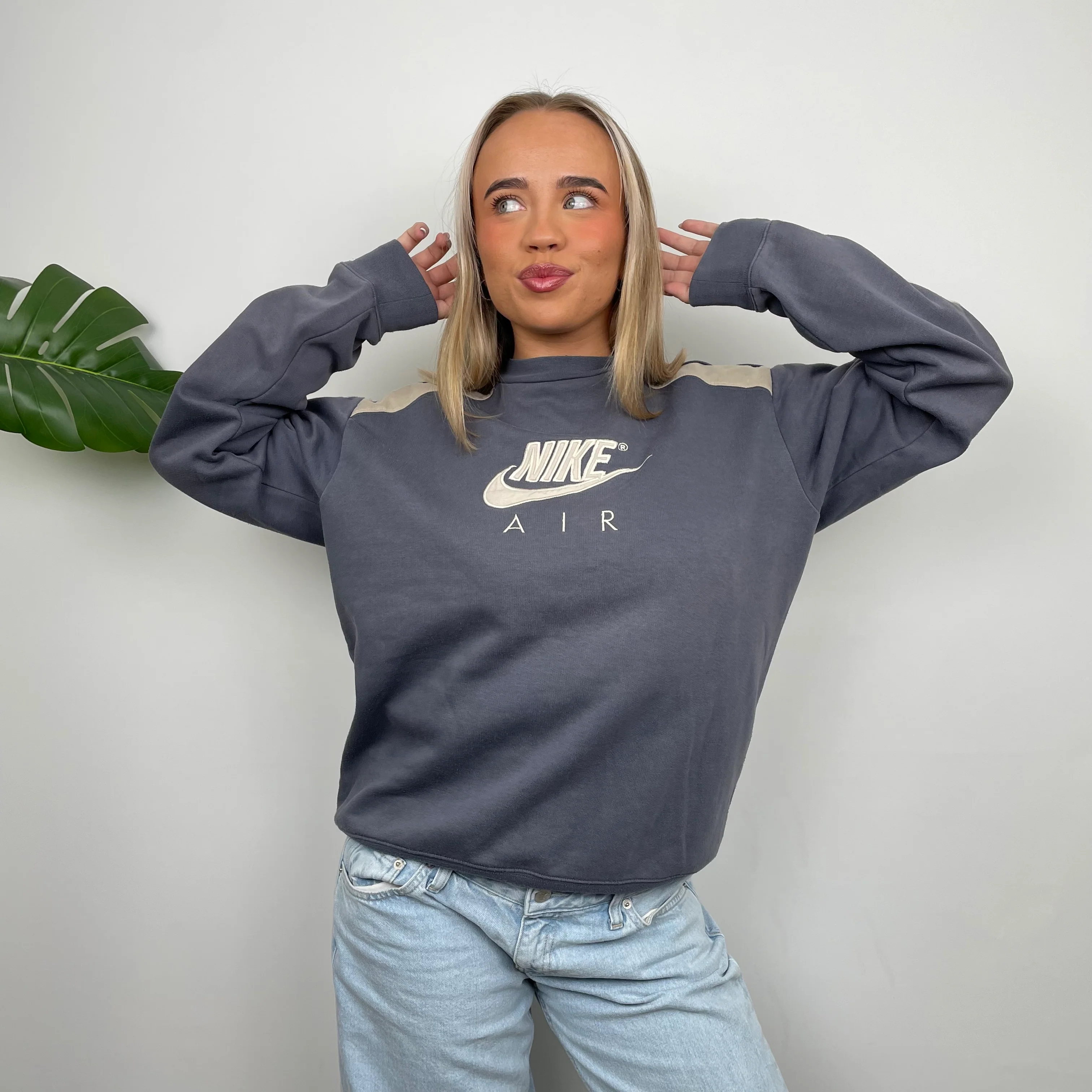 Nike Air RARE Grey Embroidered Spell Out Sweatshirt (M) - Image 5