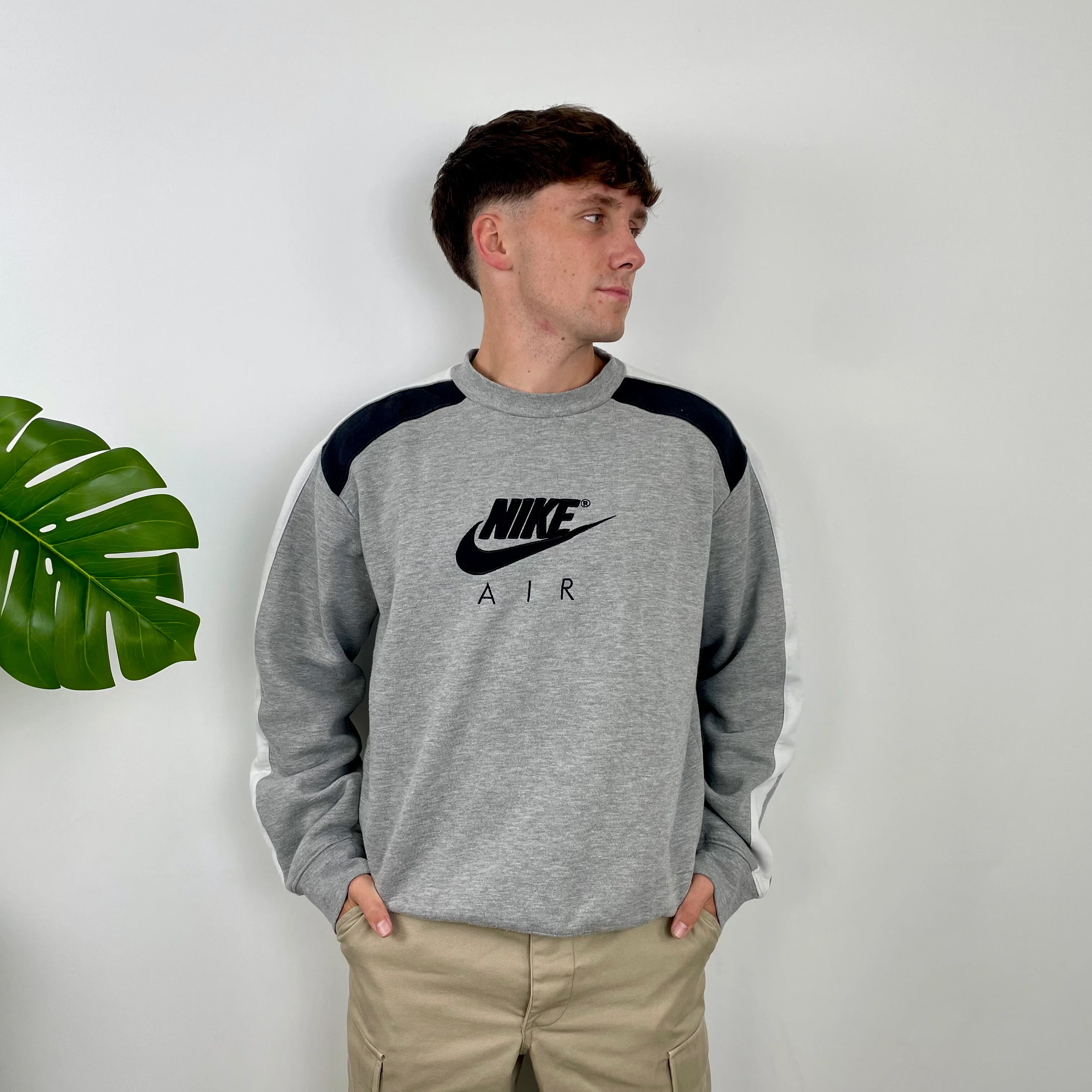 Nike Air RARE Grey Embroidered Spell Out Sweatshirt (M) - Image 2