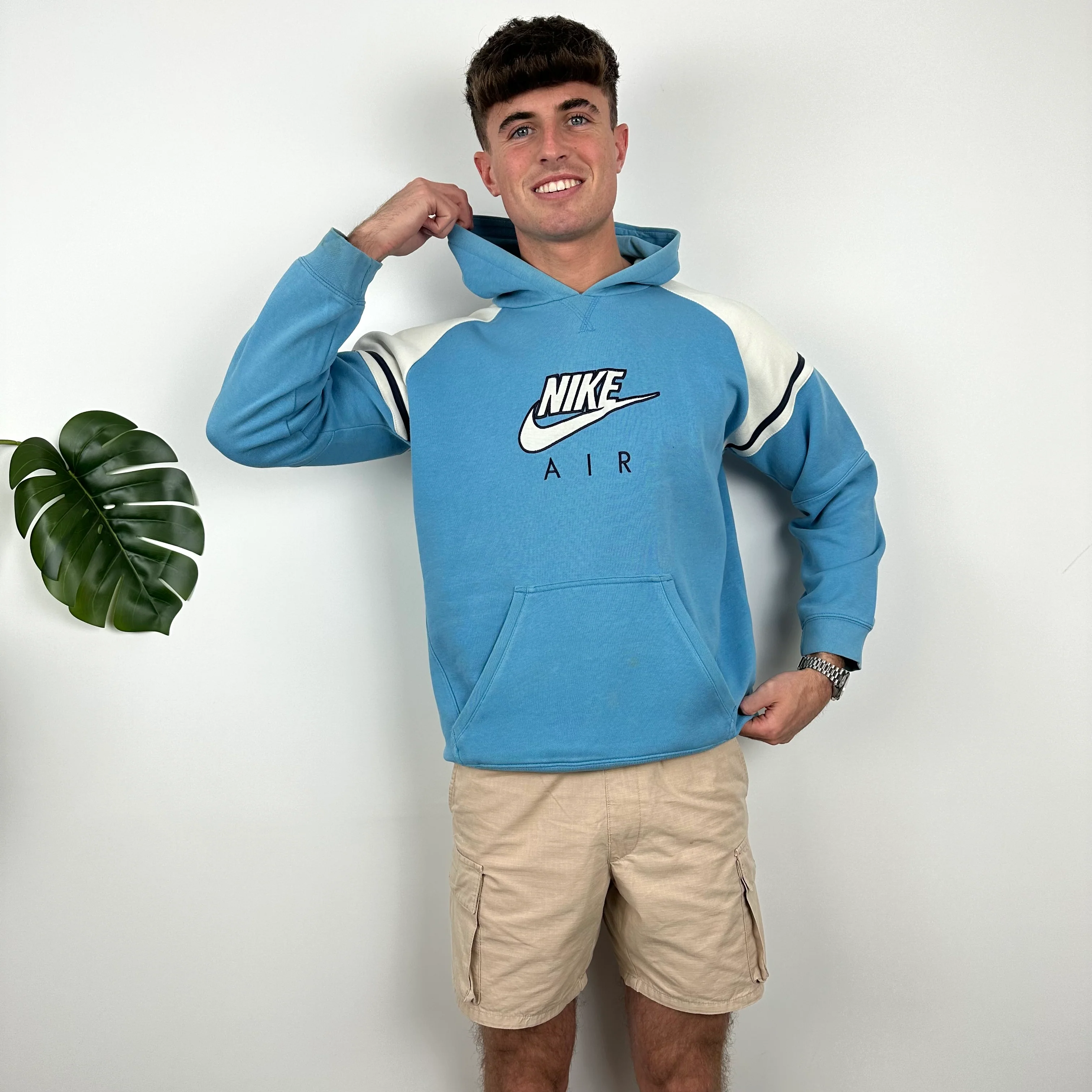Nike Air RARE White & Baby Blue Embroidered Spell Out Hoodie (L) - Image 5