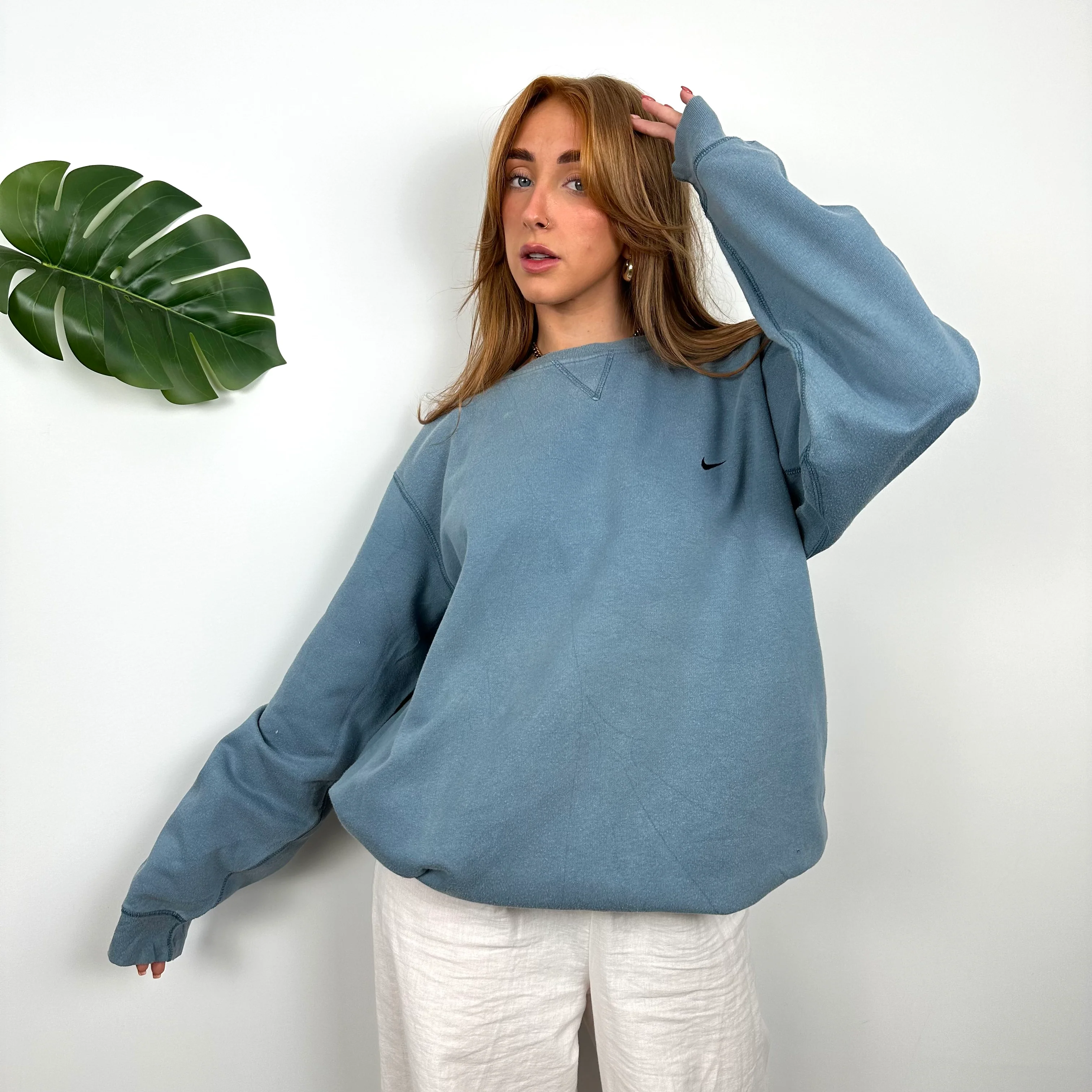 Nike Antique Blue Embroidered Swoosh Sweatshirt (L) - Image 4