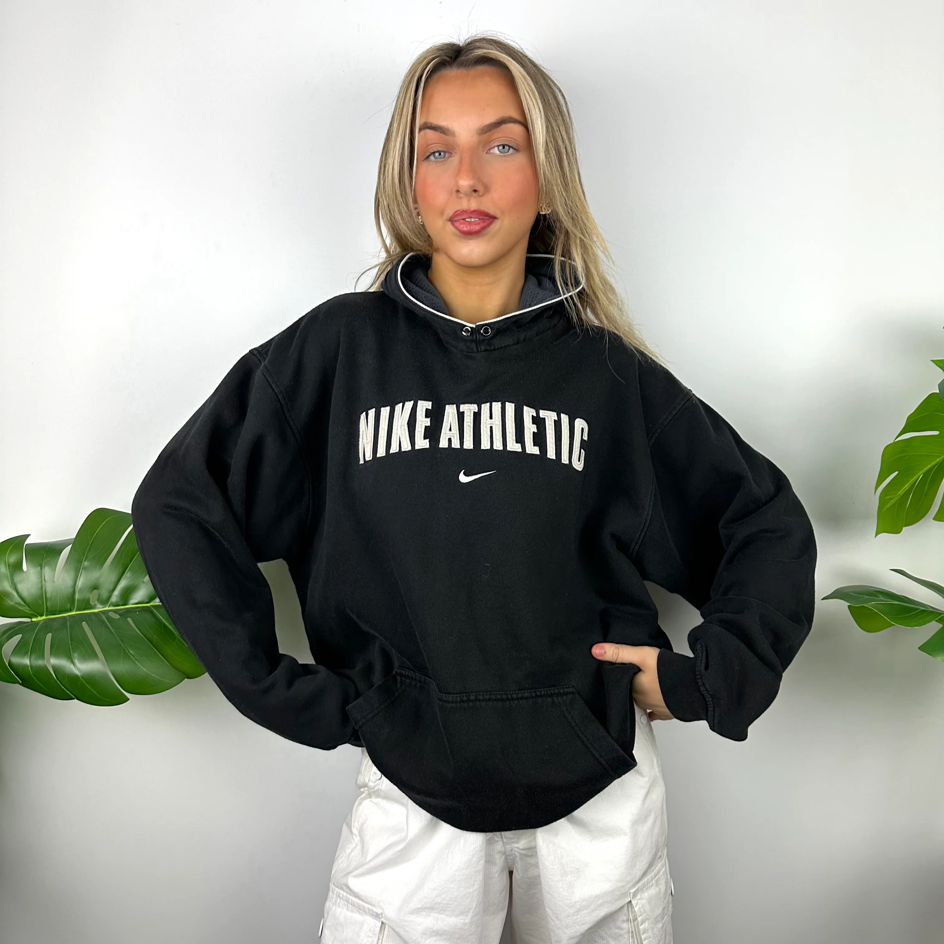 Nike Athletic Black Embroidered Spell Out Hoodie (M)