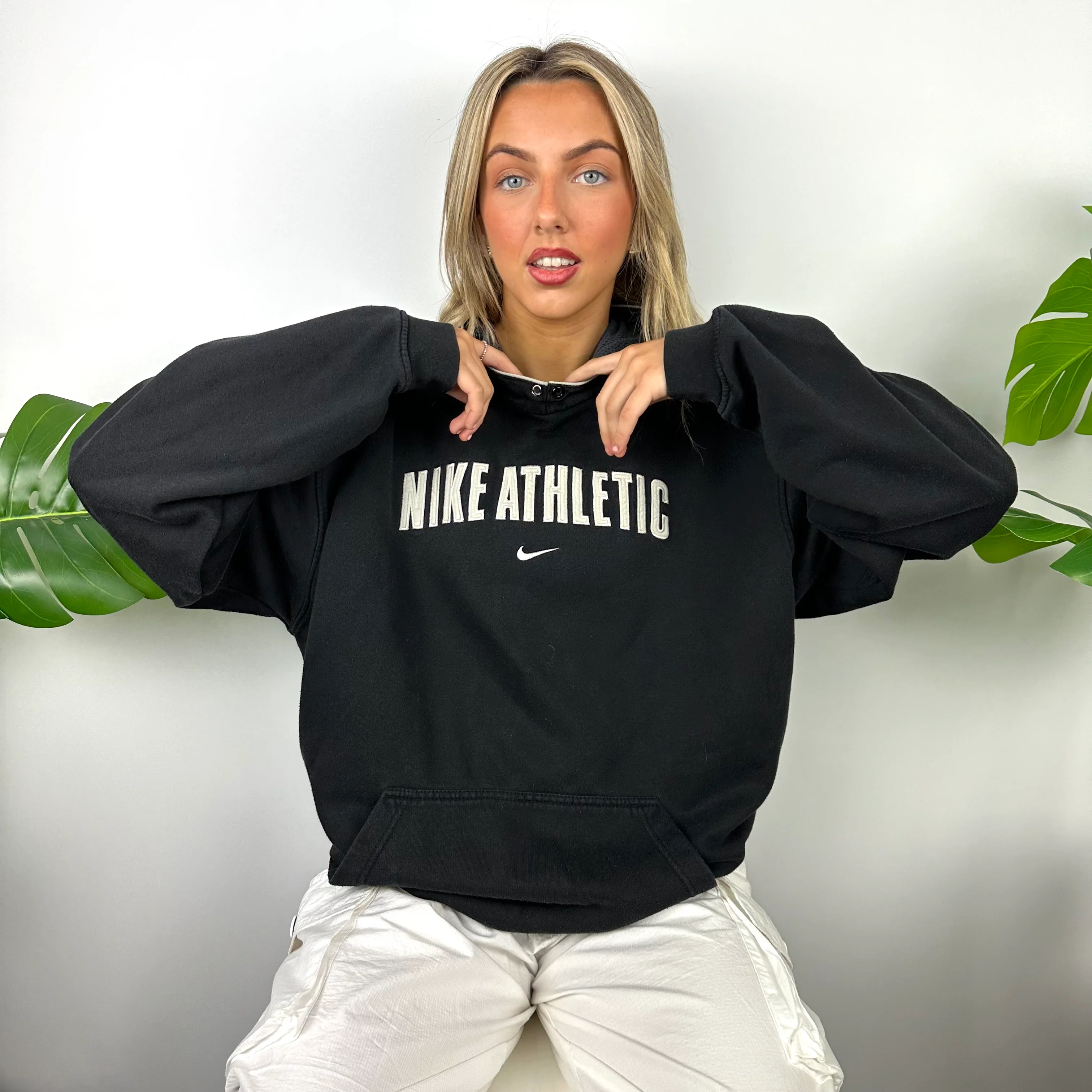 Nike Athletic Black Embroidered Spell Out Hoodie (M) - Image 6