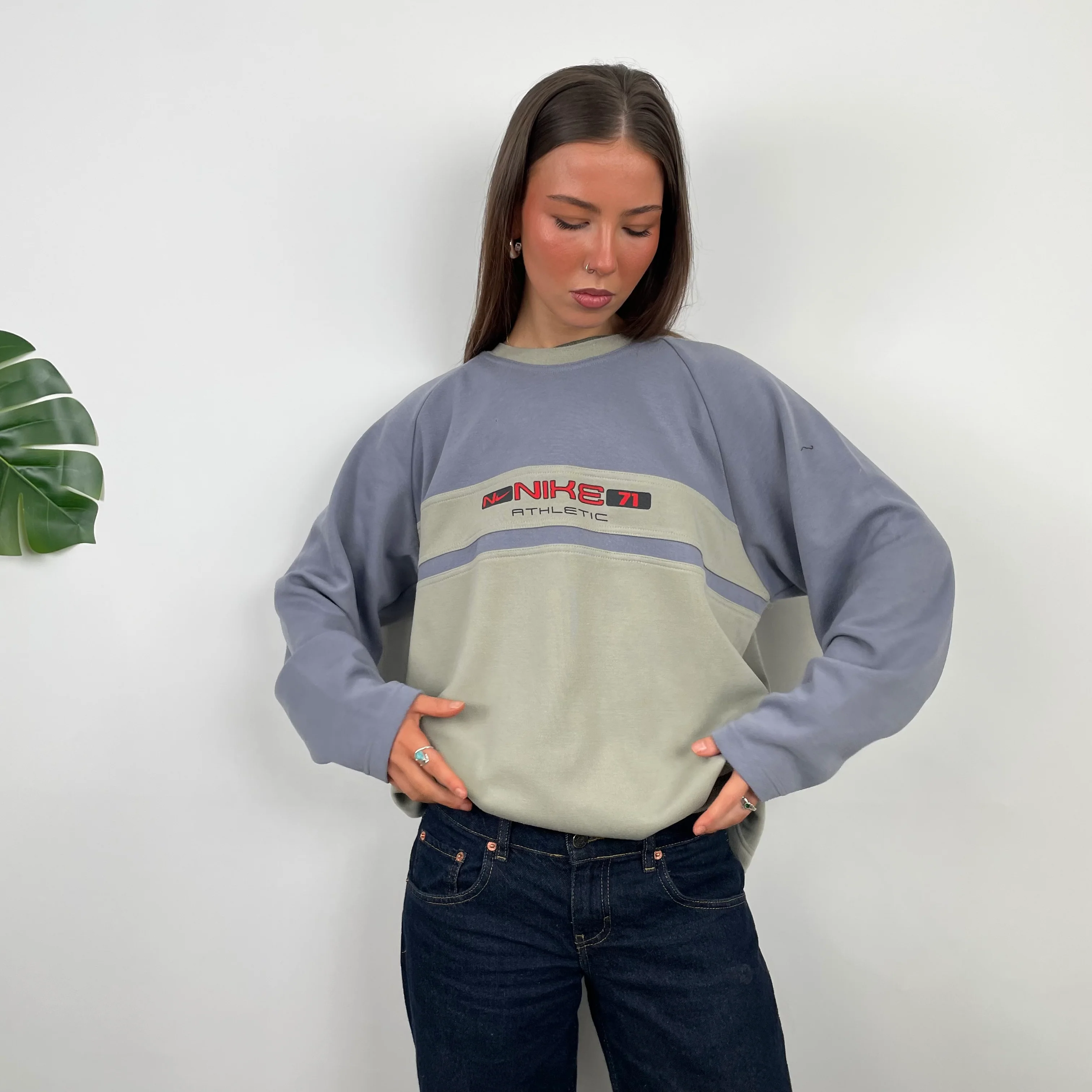 Nike Athletic Green and Purple Embroidered Spell Out Sweatshirt (L)