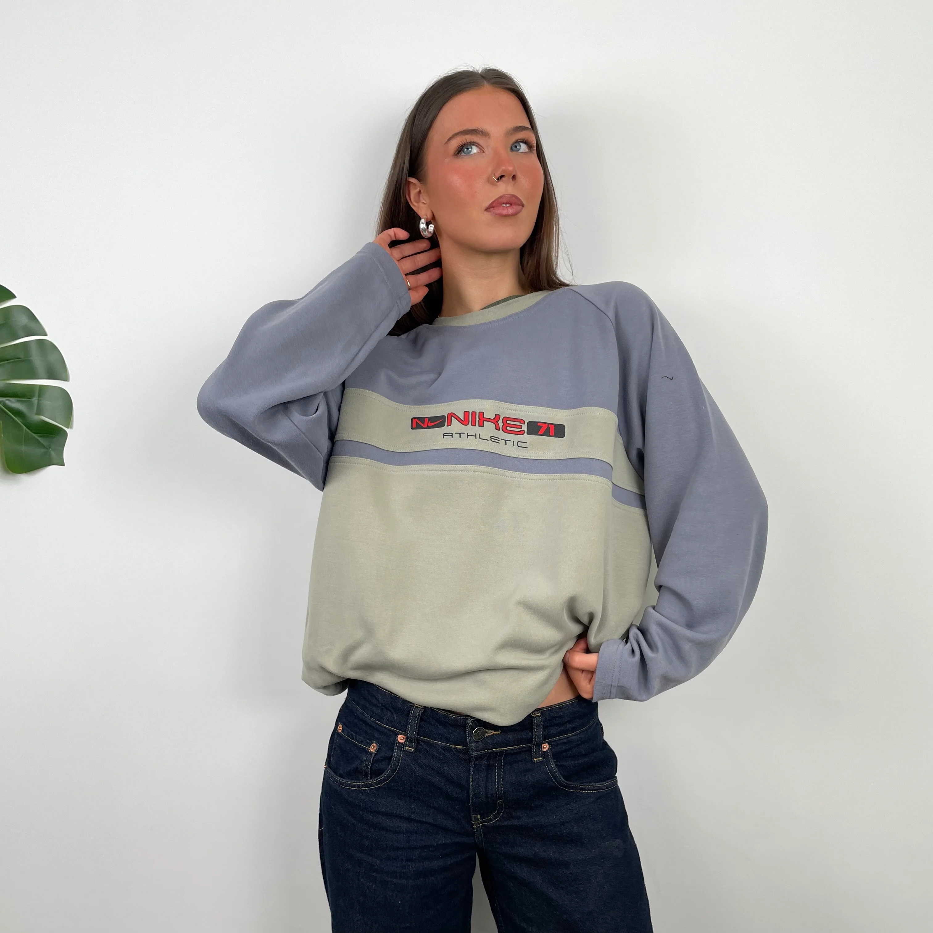 Nike Athletic Green and Purple Embroidered Spell Out Sweatshirt (L) - Image 5