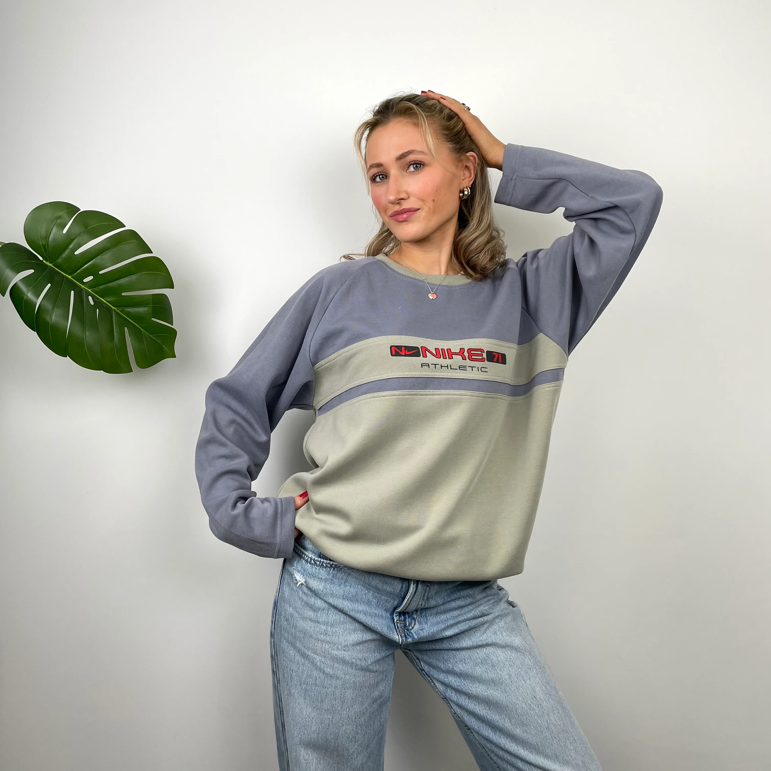 Nike Athletic Green and Grey Embroidered Spell Out Sweatshirt (L)