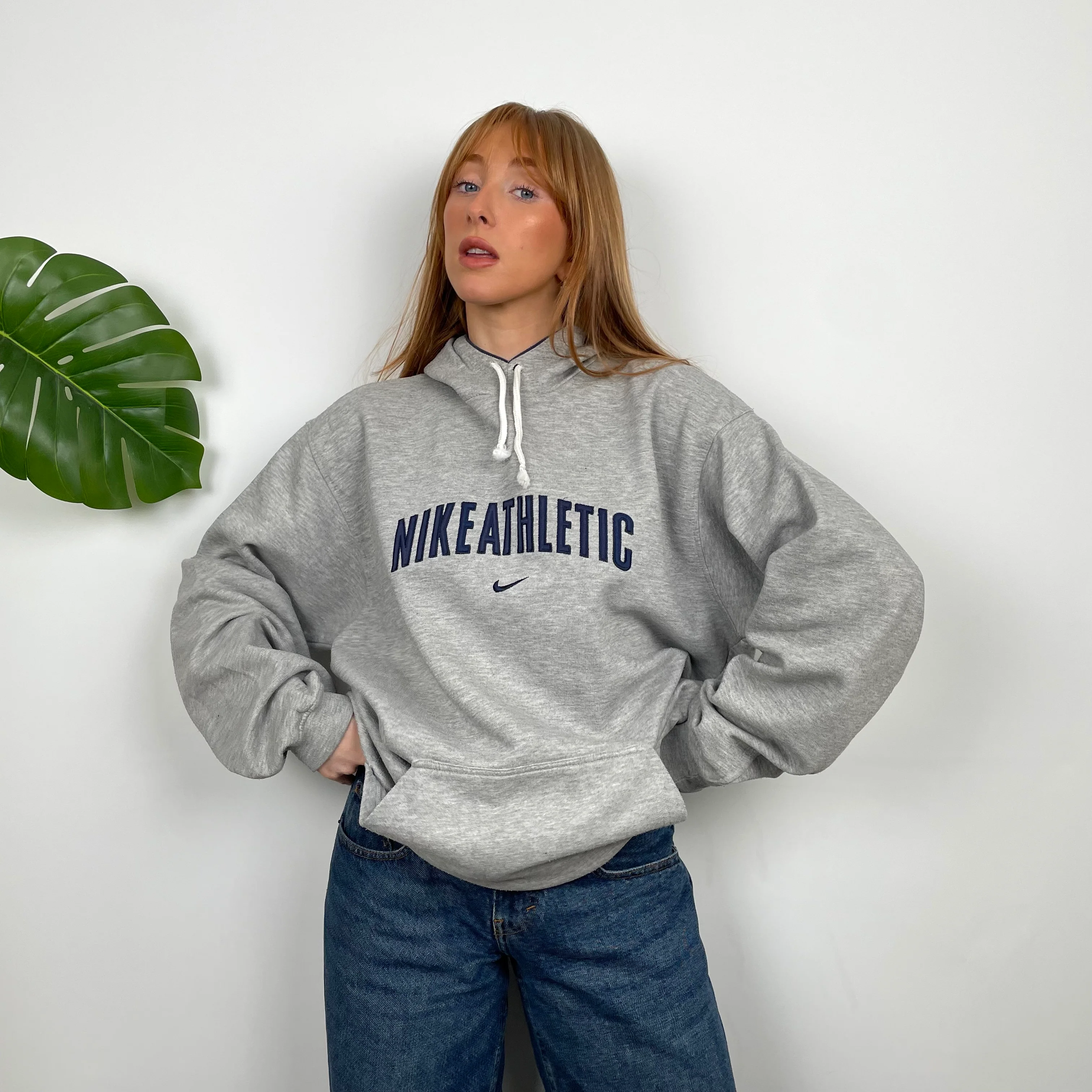 Nike Athletic Grey Embroidered Spell Out Hoodie (L)