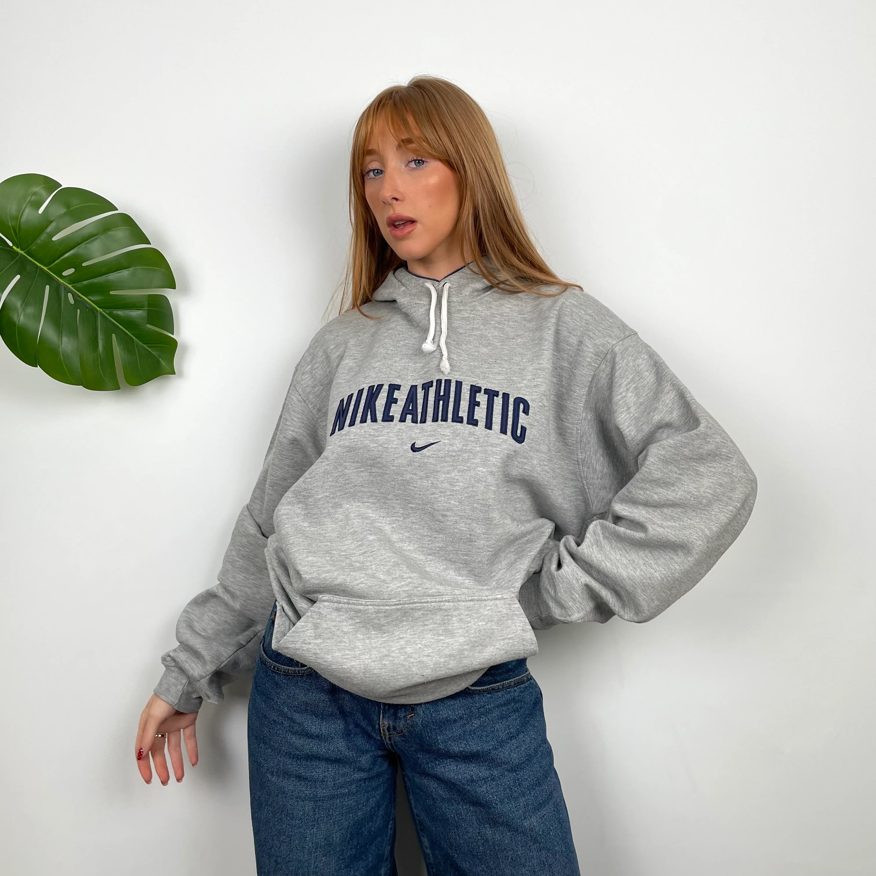 Nike Athletic Grey Embroidered Spell Out Hoodie (L) - Image 2