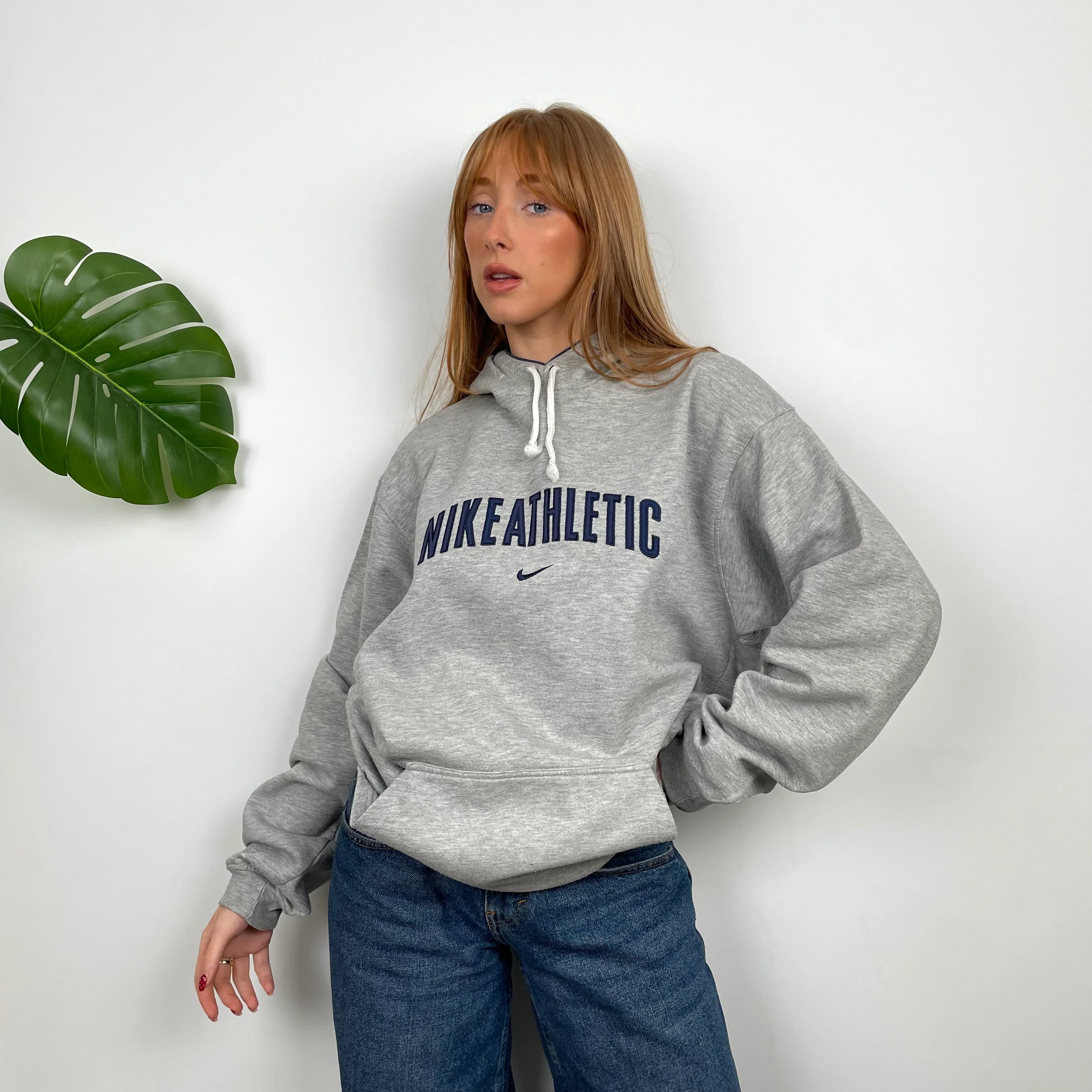 Nike Athletic Grey Embroidered Spell Out Hoodie (L) - Image 3