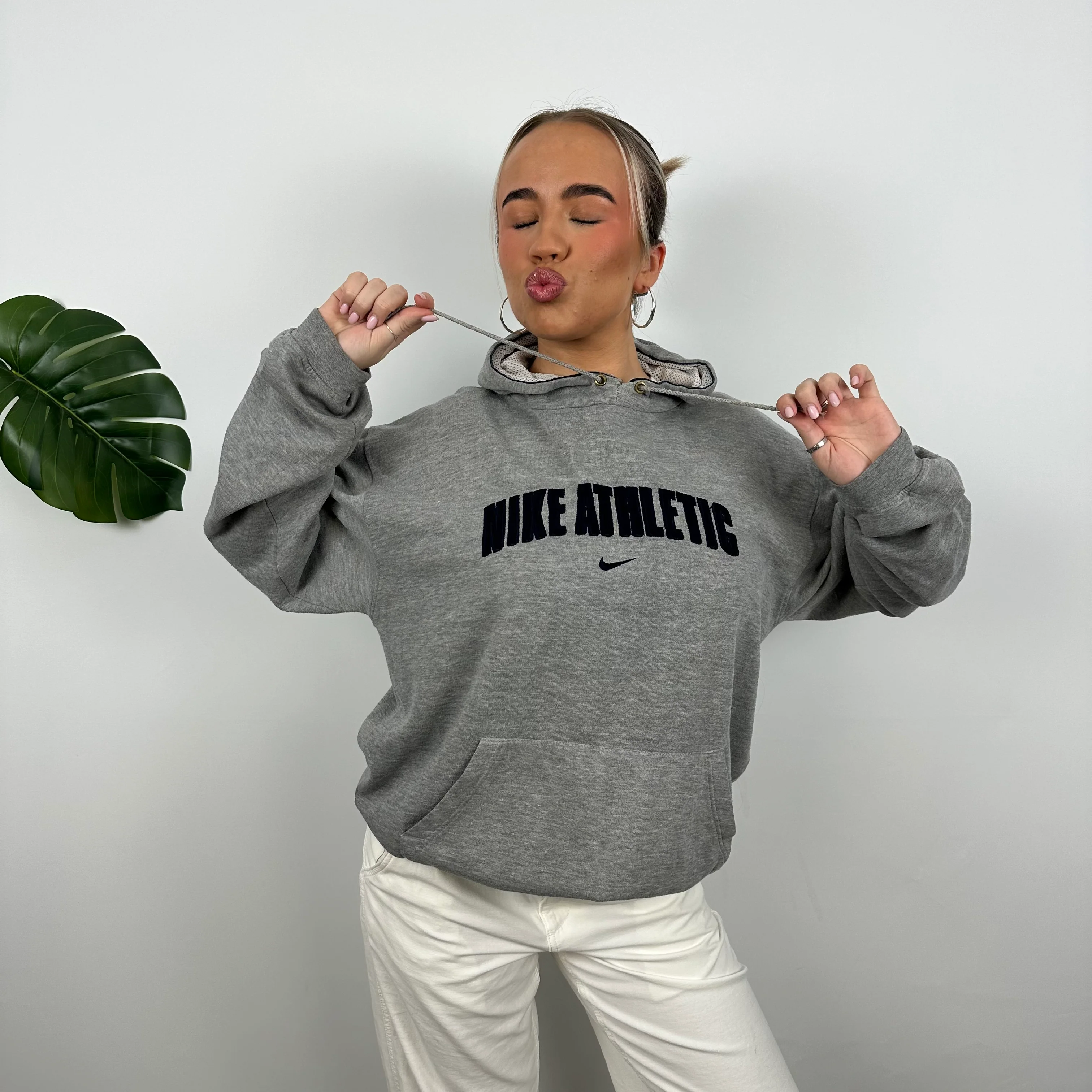 Nike Athletic Grey Embroidered Spell Out Hoodie (L) - Image 6