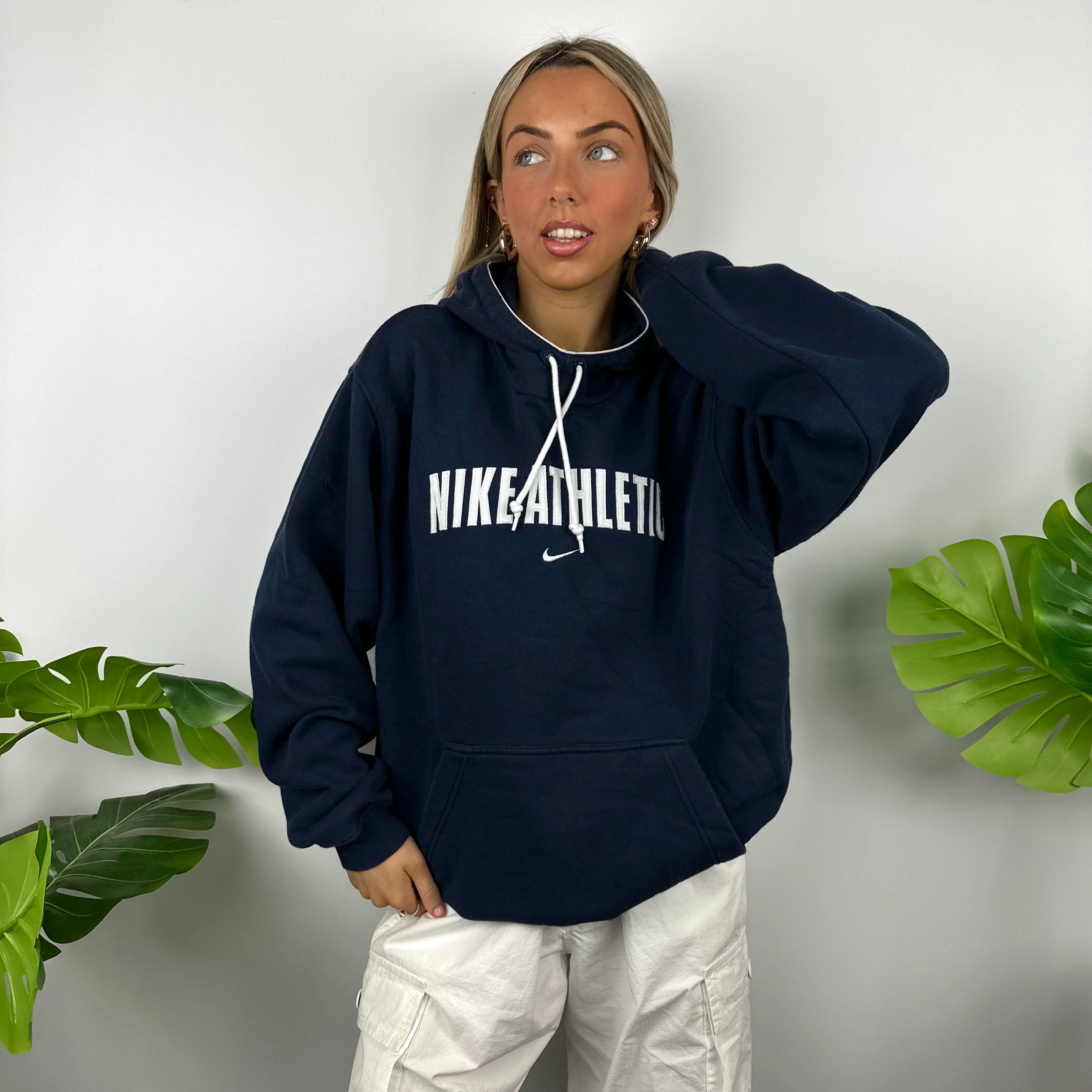 Nike Athletic Navy Embroidered Spell Out Hoodie (M) - Image 4