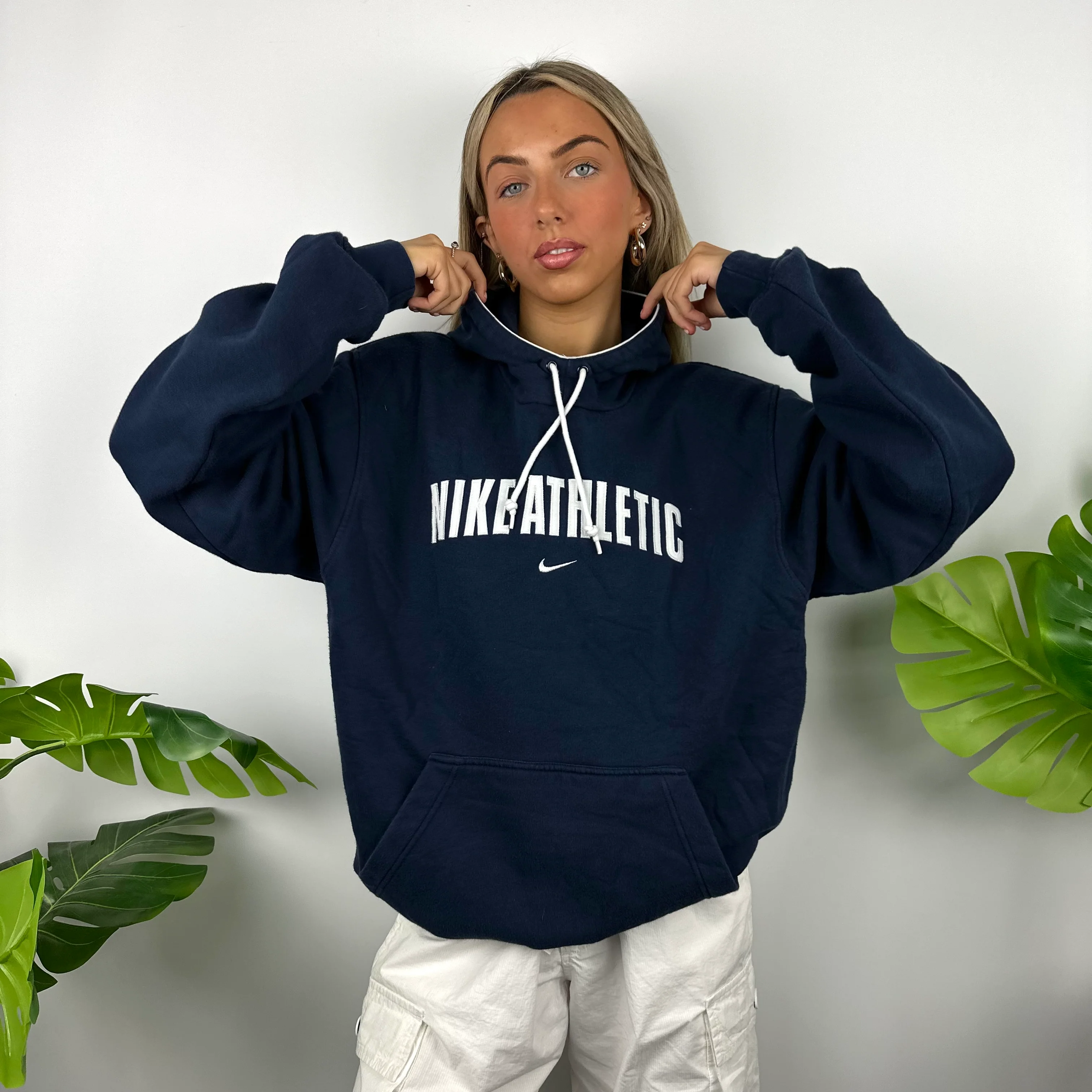 Nike Athletic Navy Embroidered Spell Out Hoodie (M) - Image 7