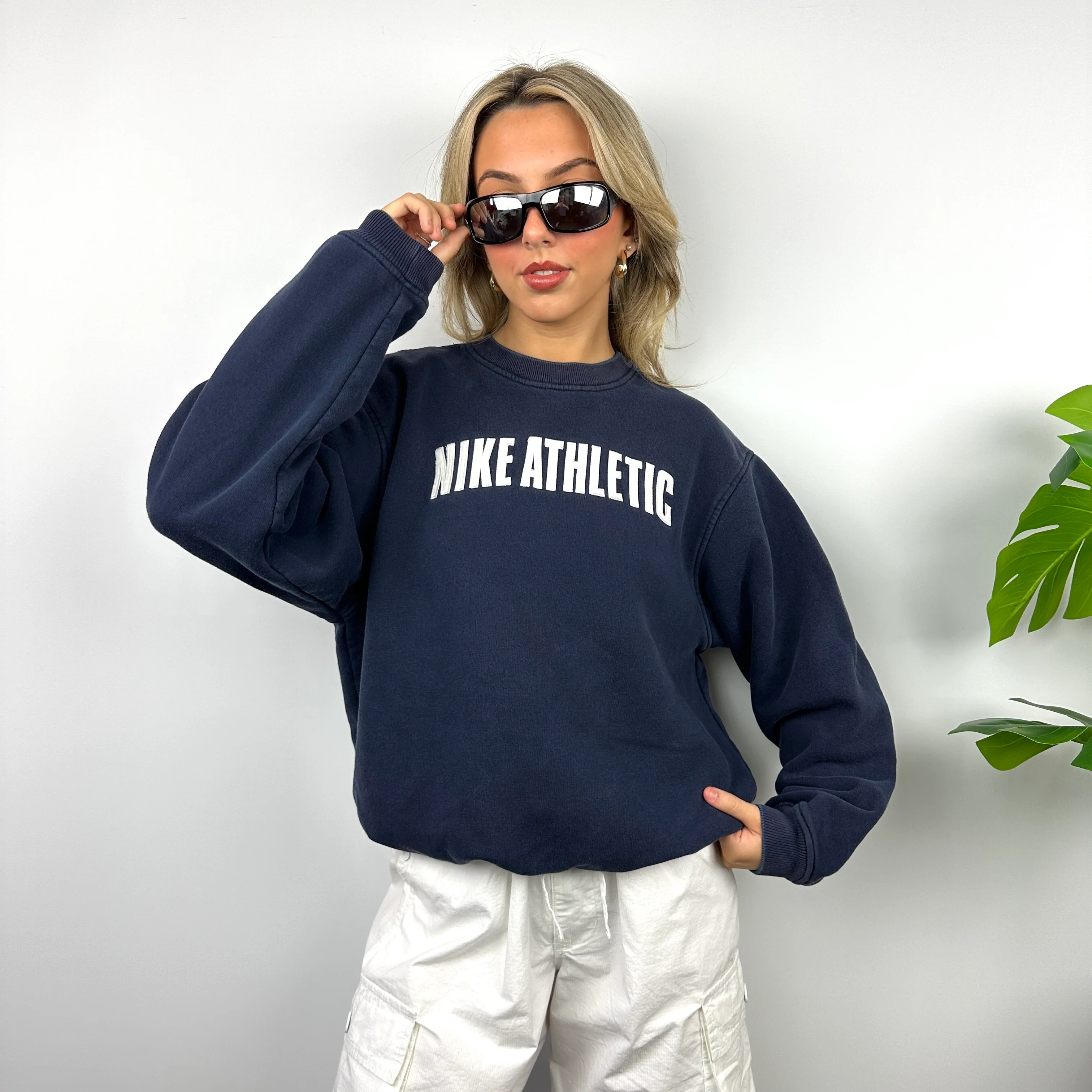 Nike Athletic Navy Embroidered Spell Out Sweatshirt (M) - Image 2