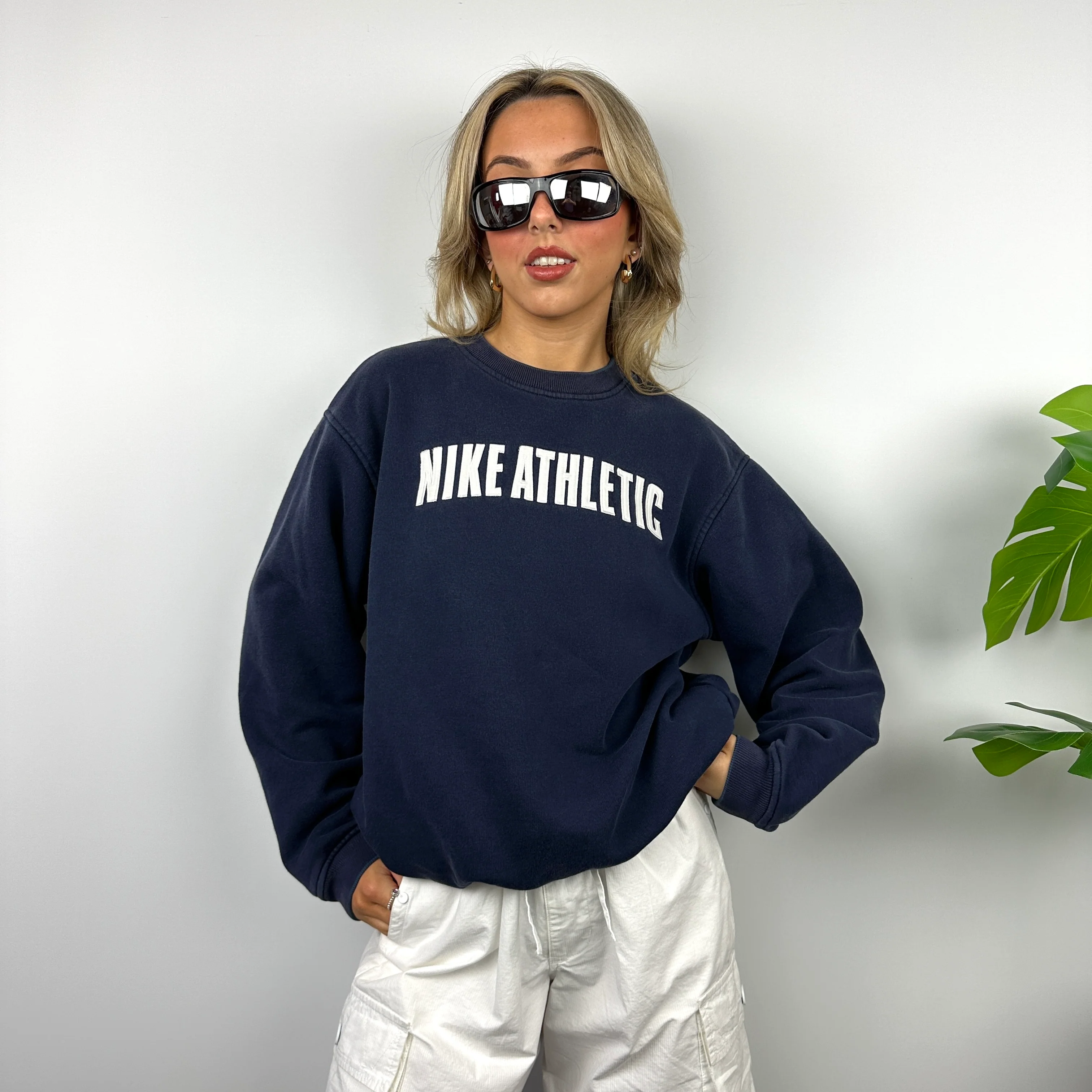 Nike Athletic Navy Embroidered Spell Out Sweatshirt (M) - Image 5