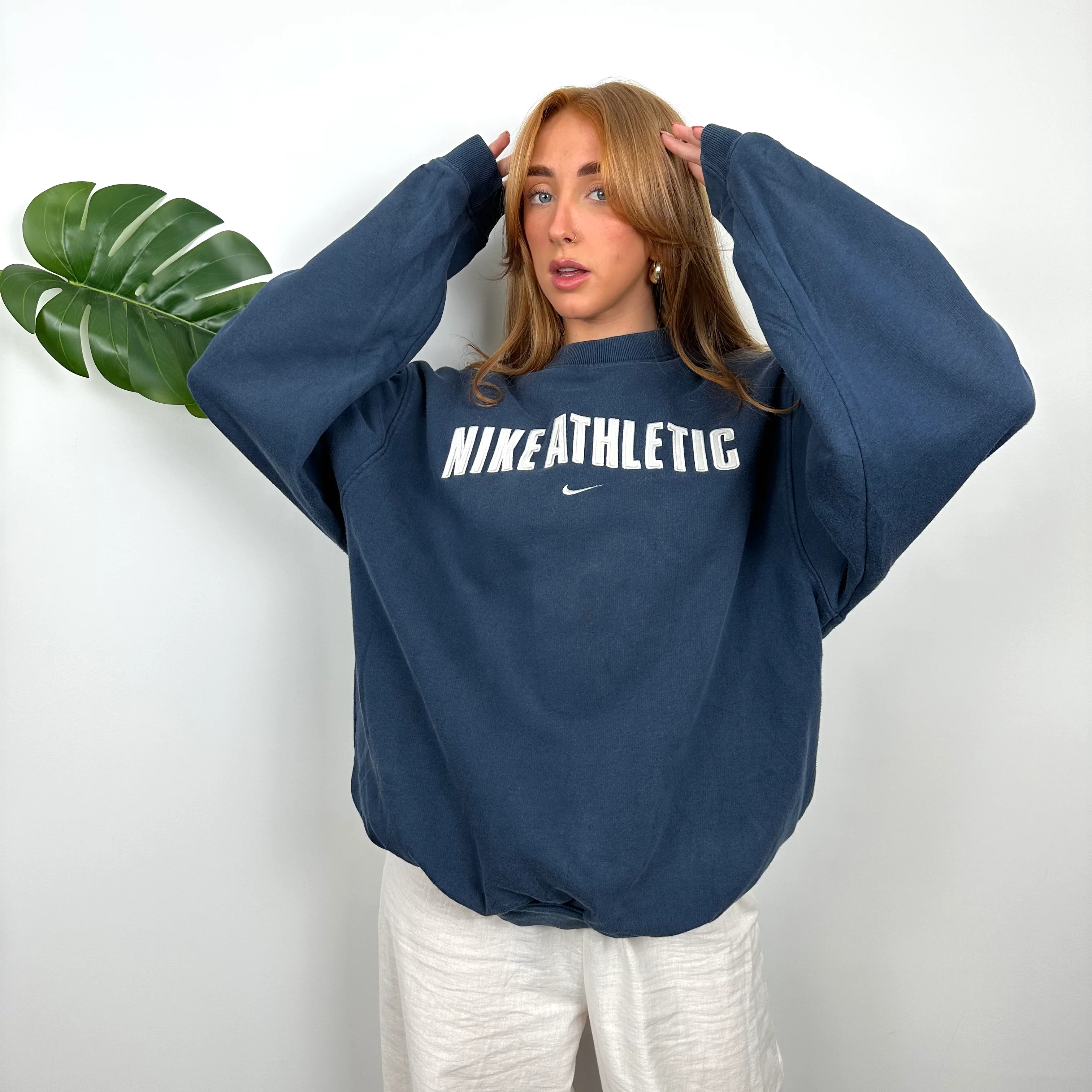Nike Athletic Navy Embroidered Spell Out Sweatshirt (M) - Image 2