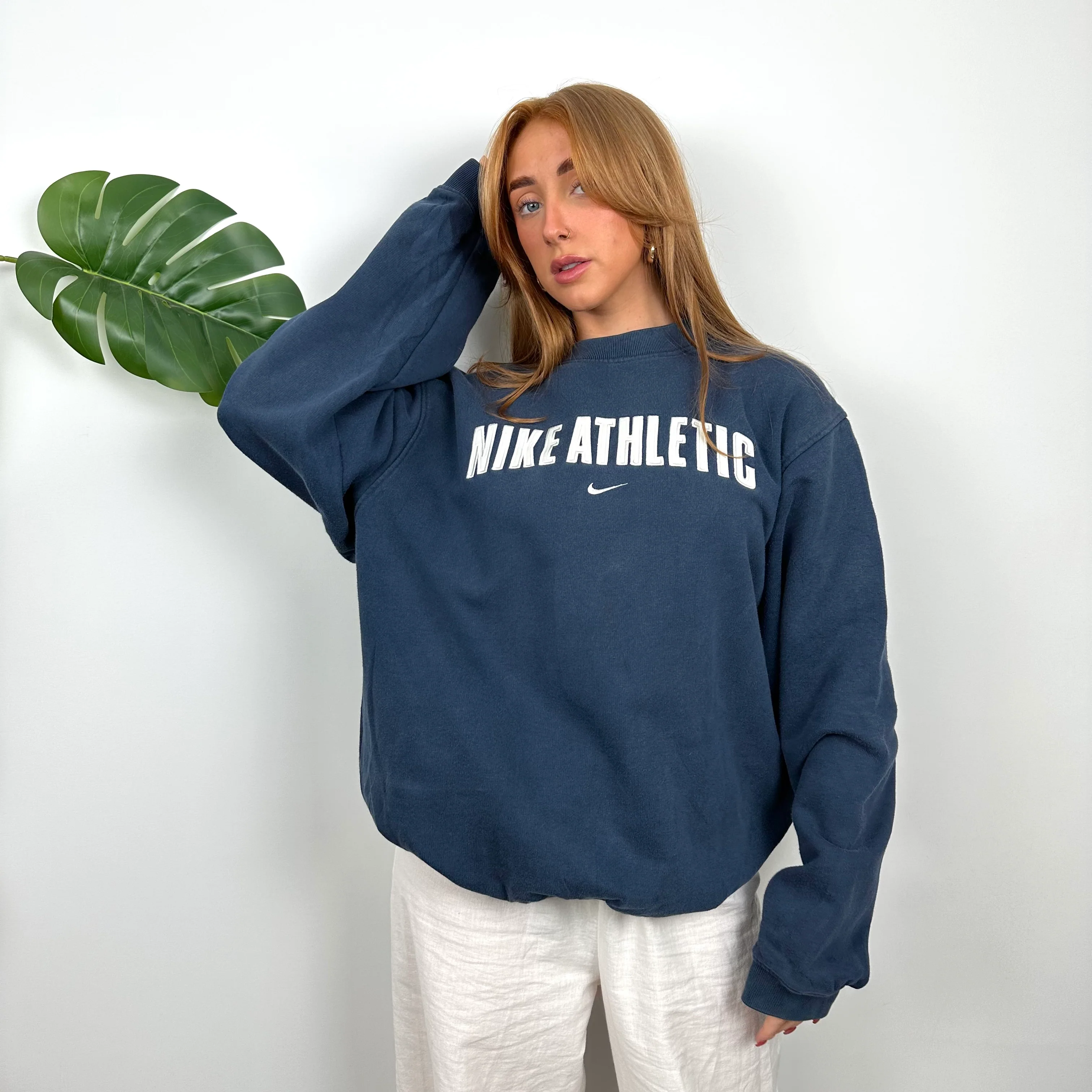 Nike Athletic Navy Embroidered Spell Out Sweatshirt (M) - Image 5
