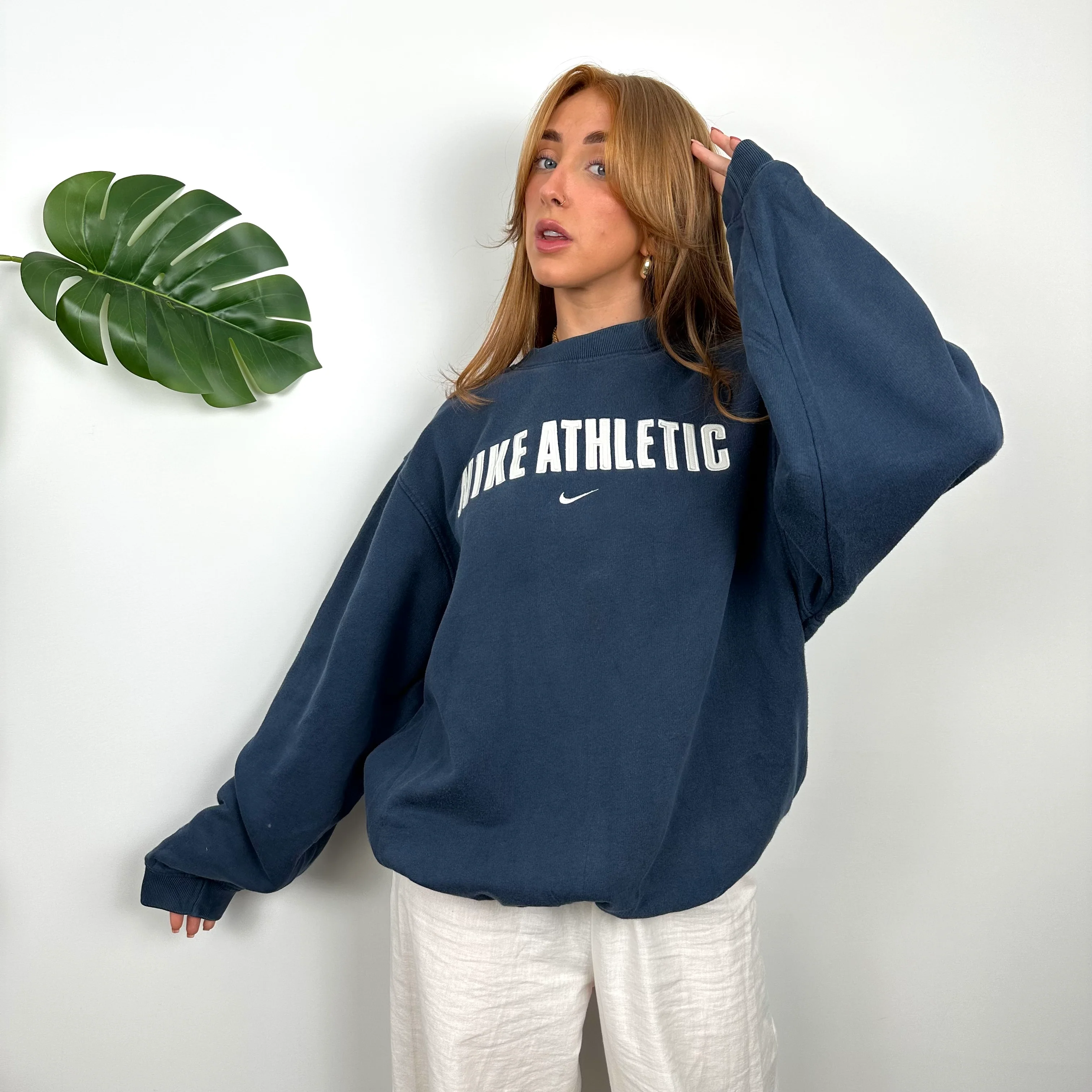 Nike Athletic Navy Embroidered Spell Out Sweatshirt (M) - Image 7