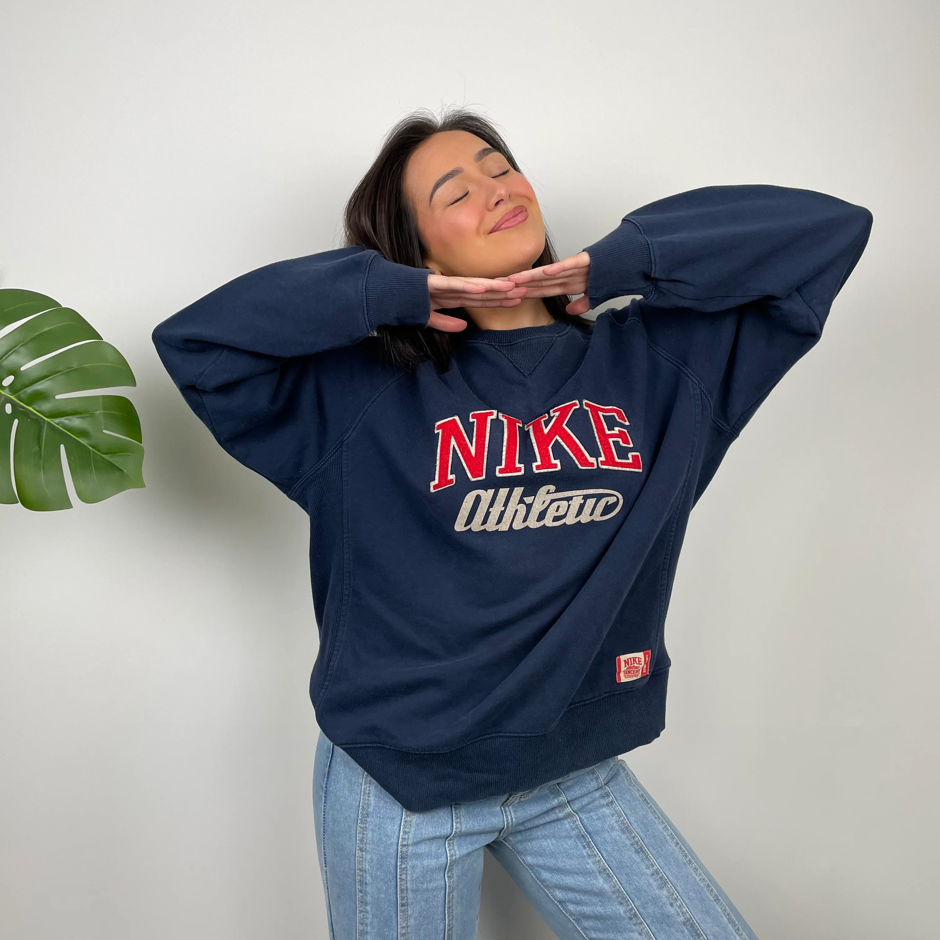 Nike Athletic Navy Embroidered Spell Out Sweatshirt (L) - Image 2