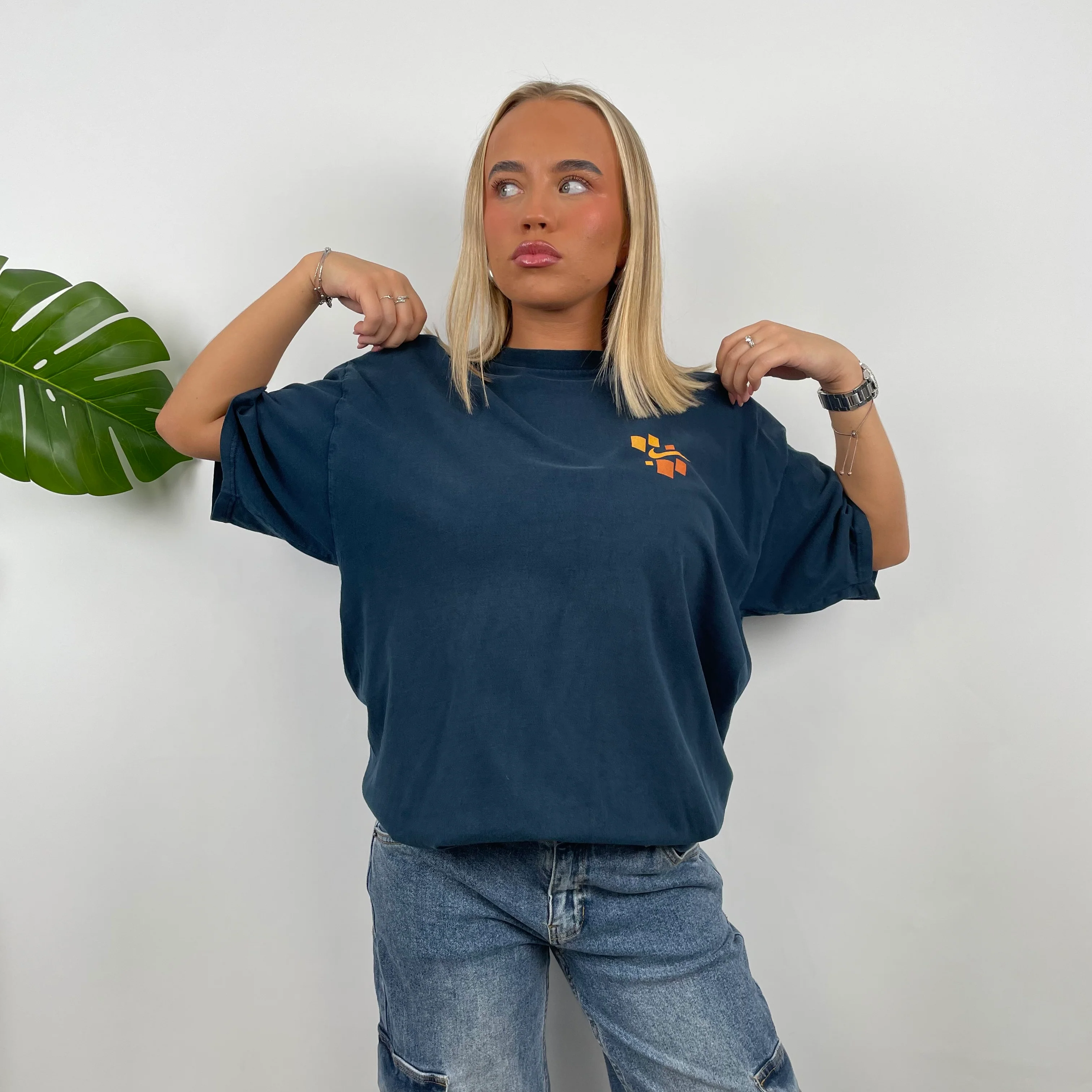 Nike Athletic RARE Navy Spell Out T Shirt (L) - Image 3