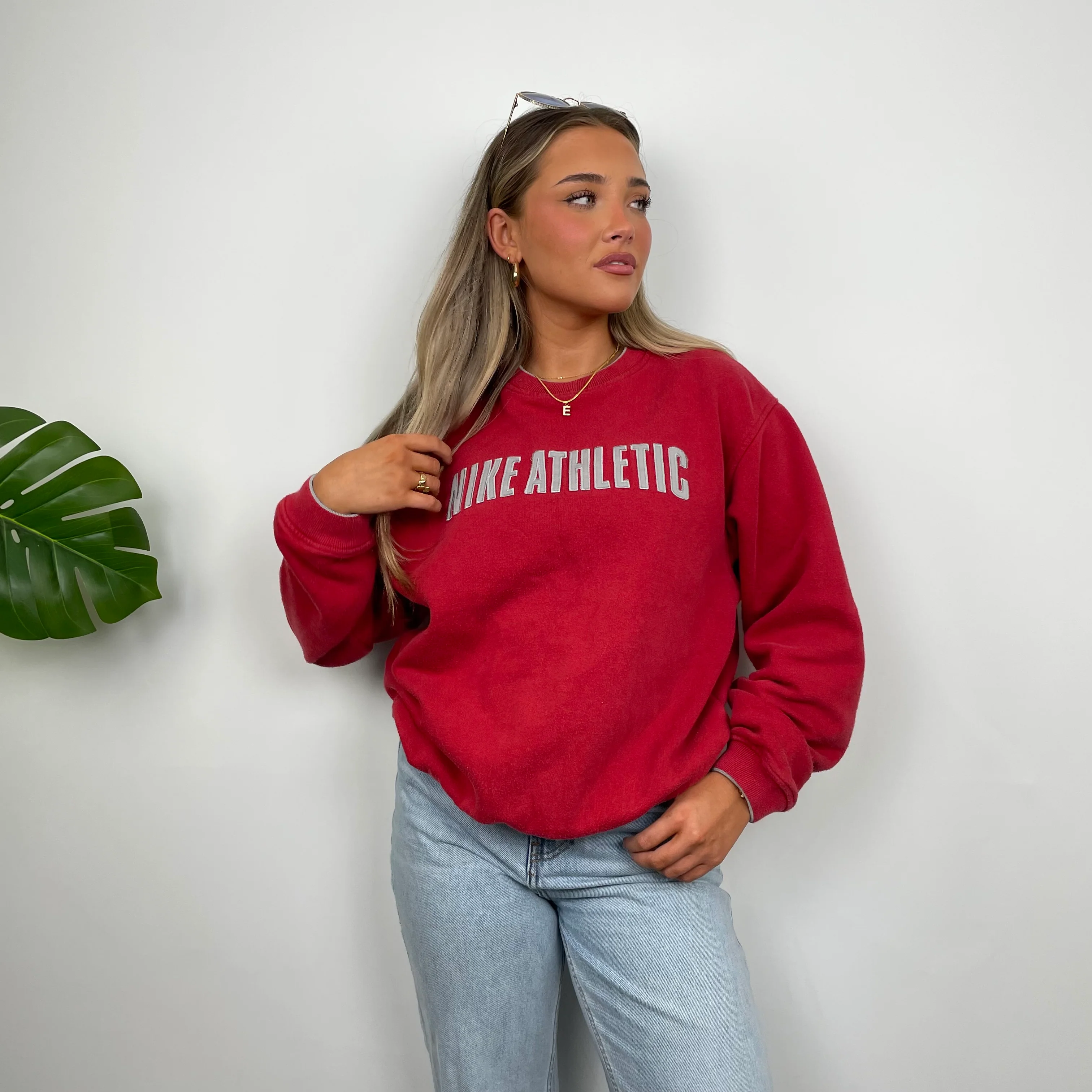 Nike Athletic Red Embroidered Spell Out Sweatshirt (M) - Image 4