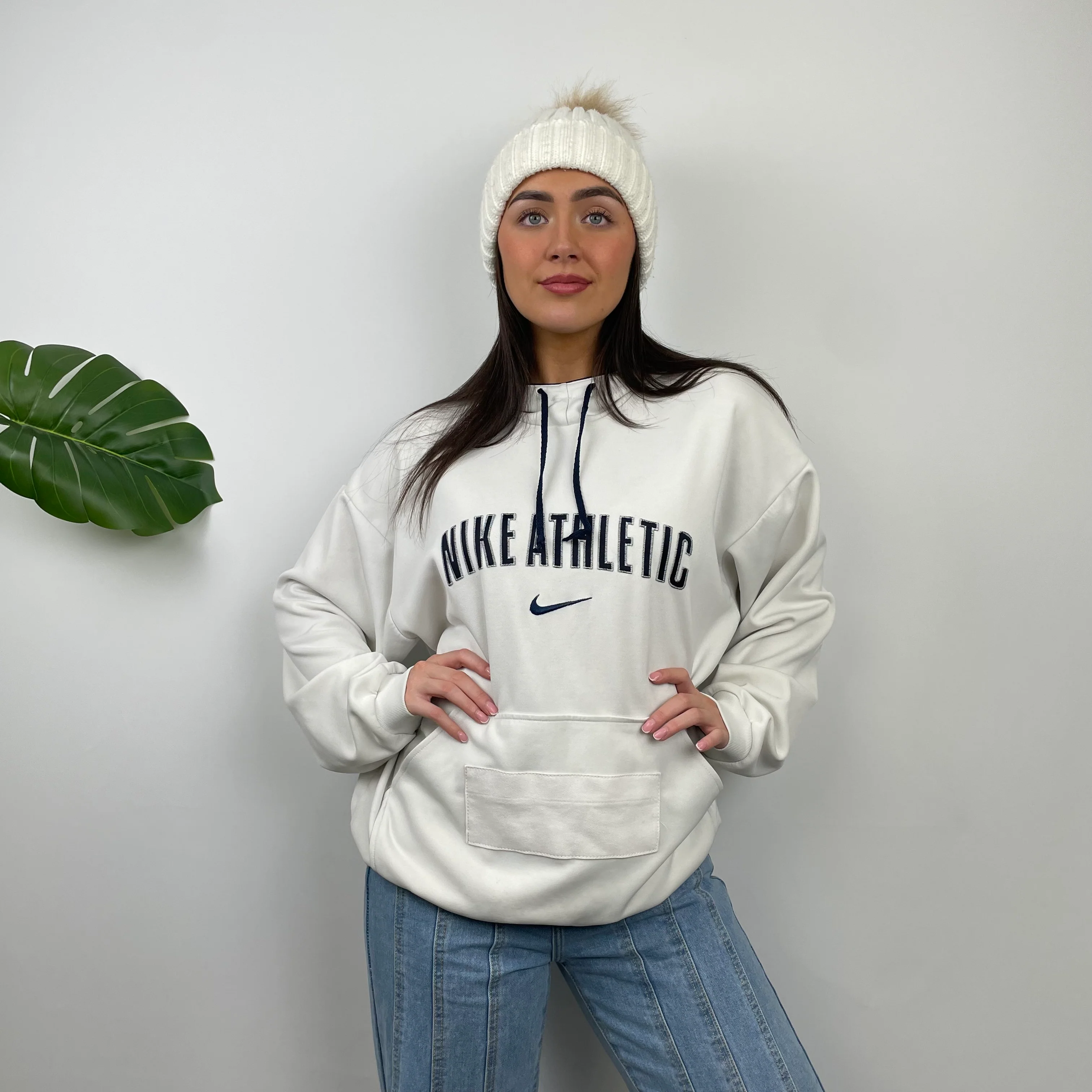 Nike Athletic White Embroidered Spell Out Hoodie (L) - Image 4