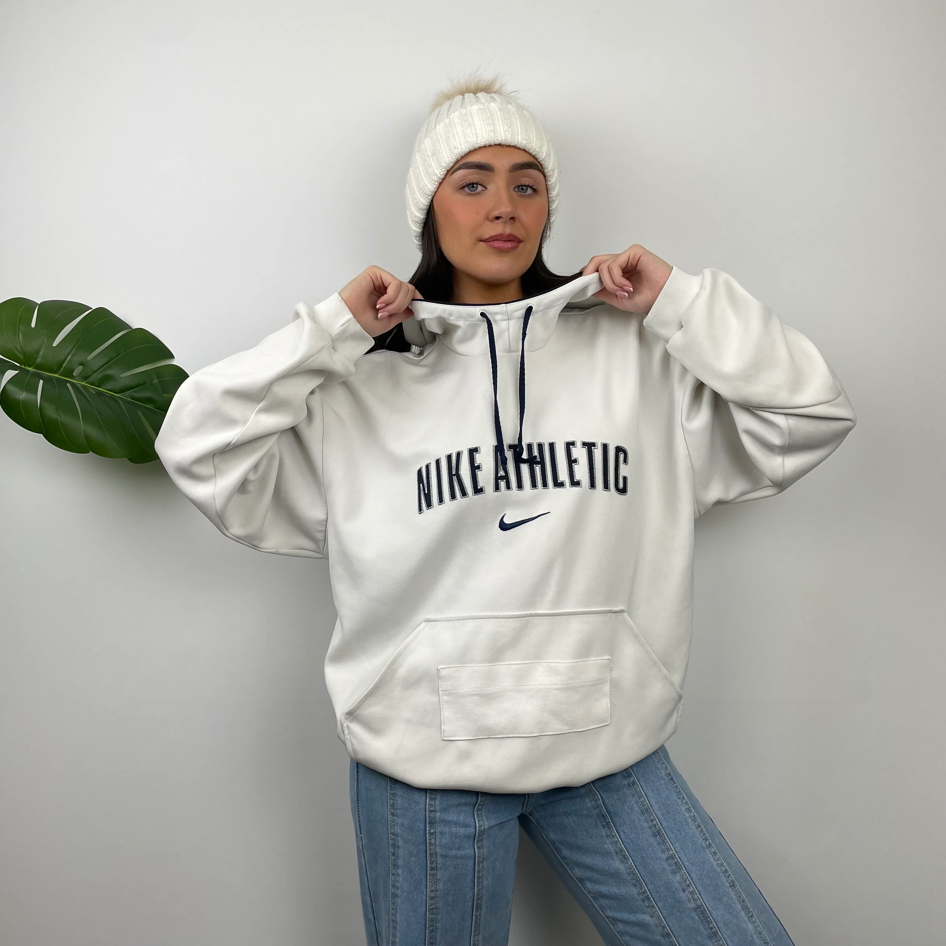 Nike Athletic White Embroidered Spell Out Hoodie (L) - Image 8