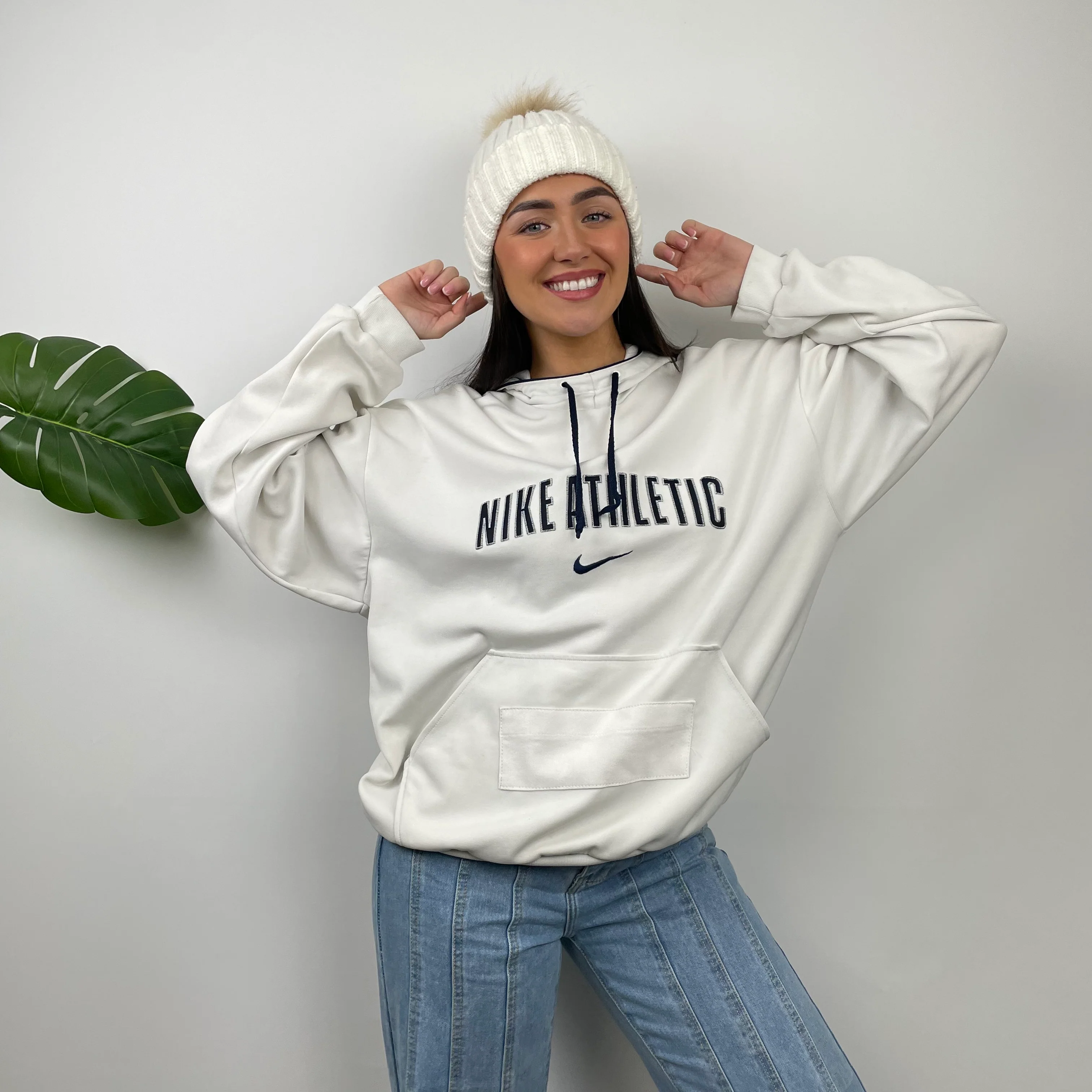 Nike Athletic White Embroidered Spell Out Hoodie (L) - Image 9